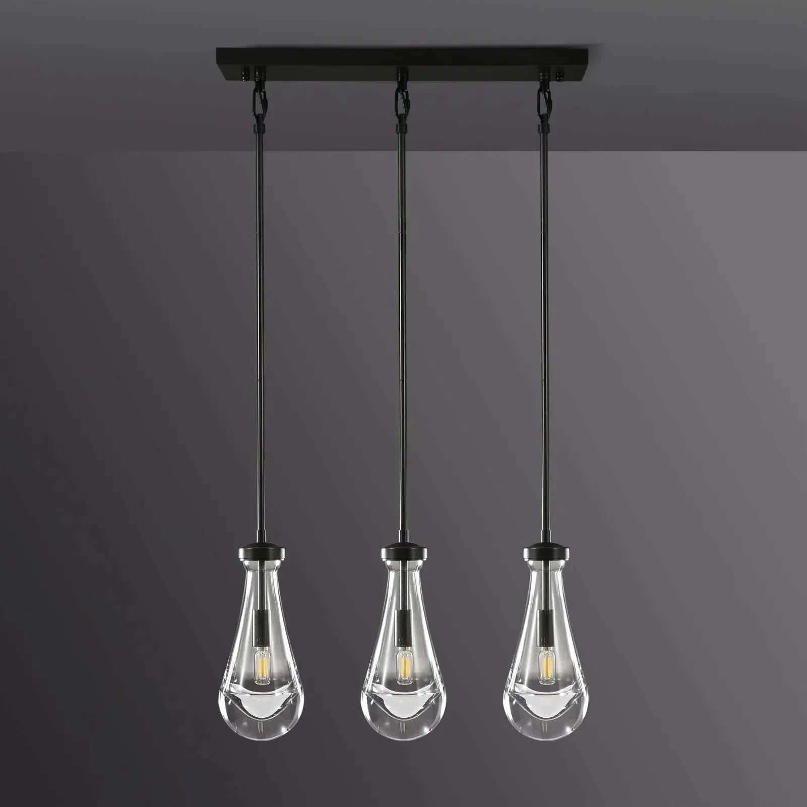 Modern Raindrop Linear Chandelier - 3-Light 22 Inch Crystal Pendant Lighting Fixture for Dining Room, Kitchen Island & Bedroom Ceiling Decor