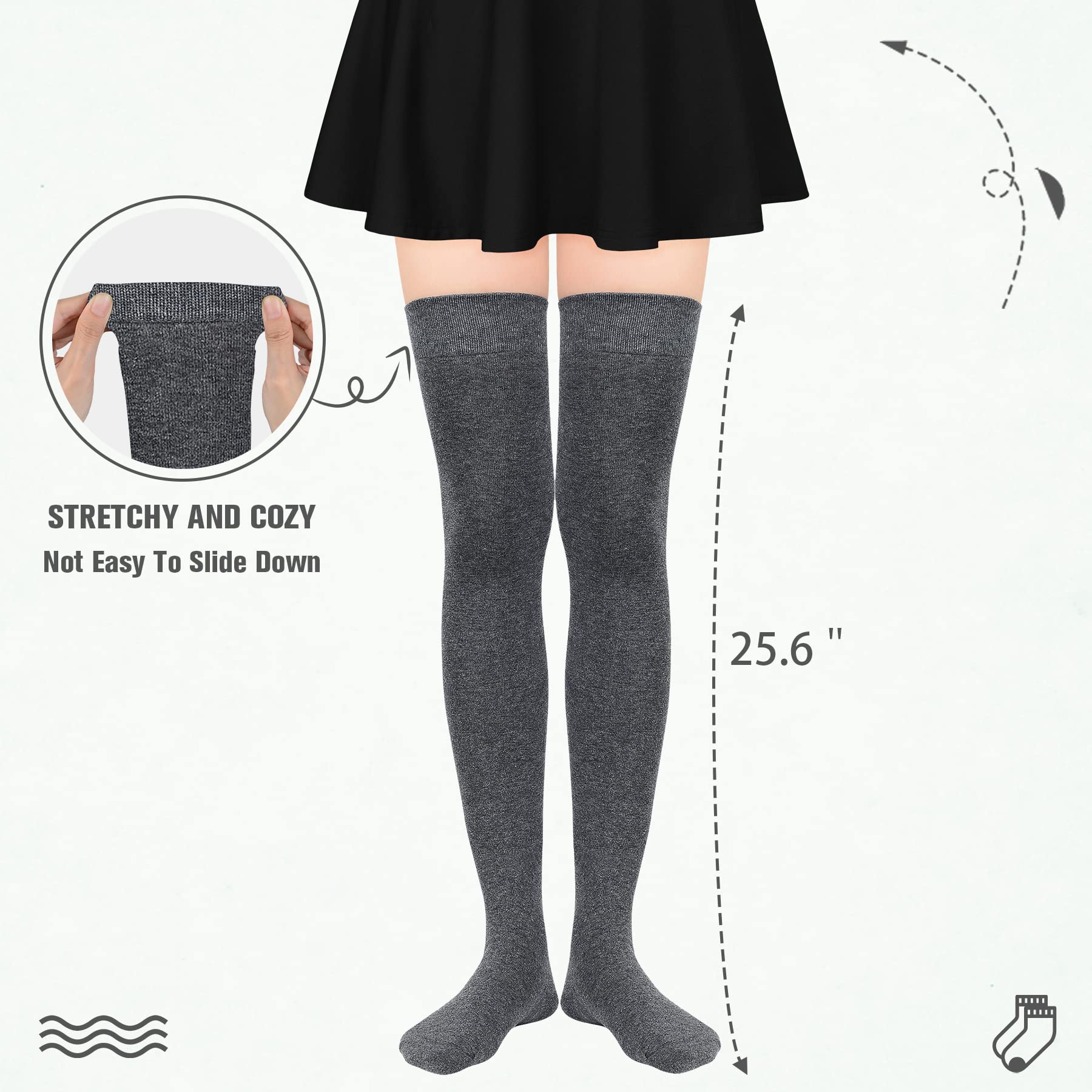 Zando Women's Cotton Thigh High Socks - Over Knee Stockings for Daily Wear & Outfits