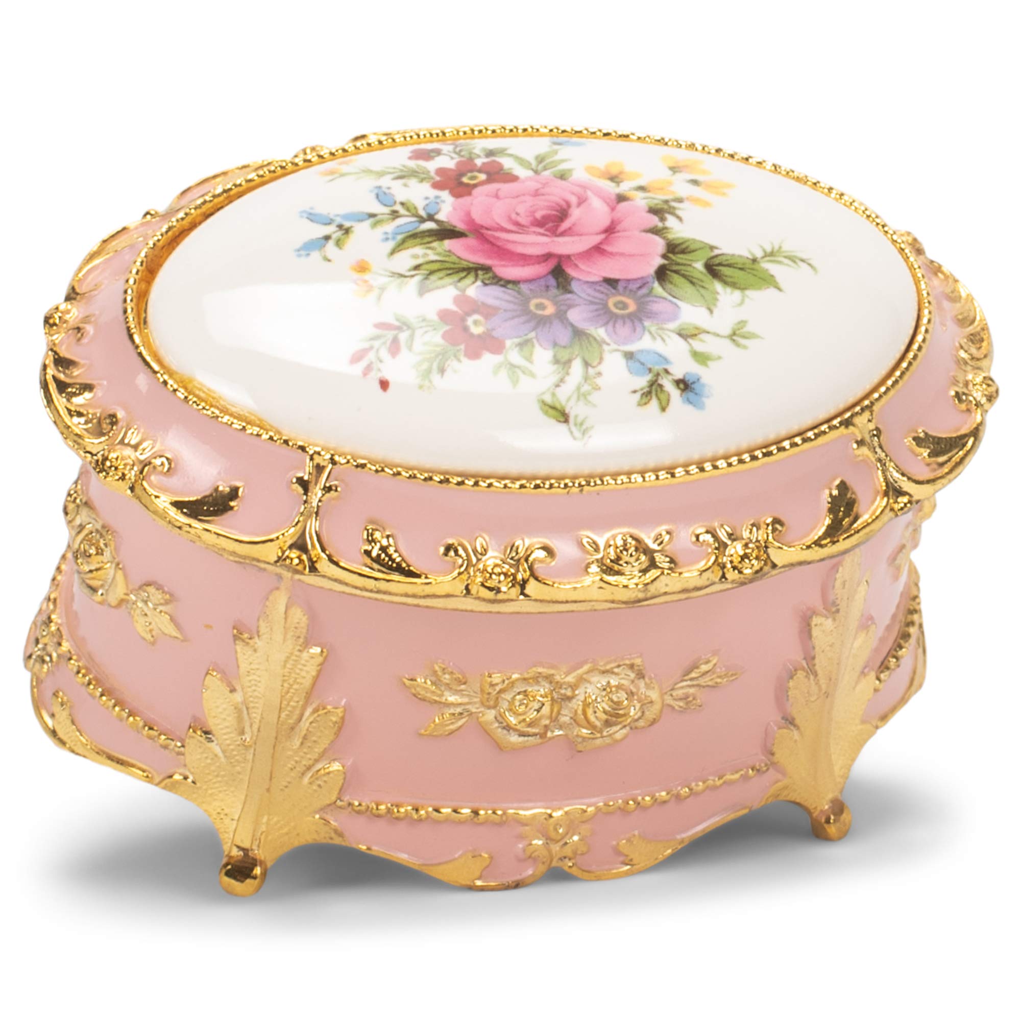 Elegant Floral Oval Music Box & Jewelry Storage - Plays Canon in D - Perfect for Wedding Gifts, Home Decor & Keepsake Organization
