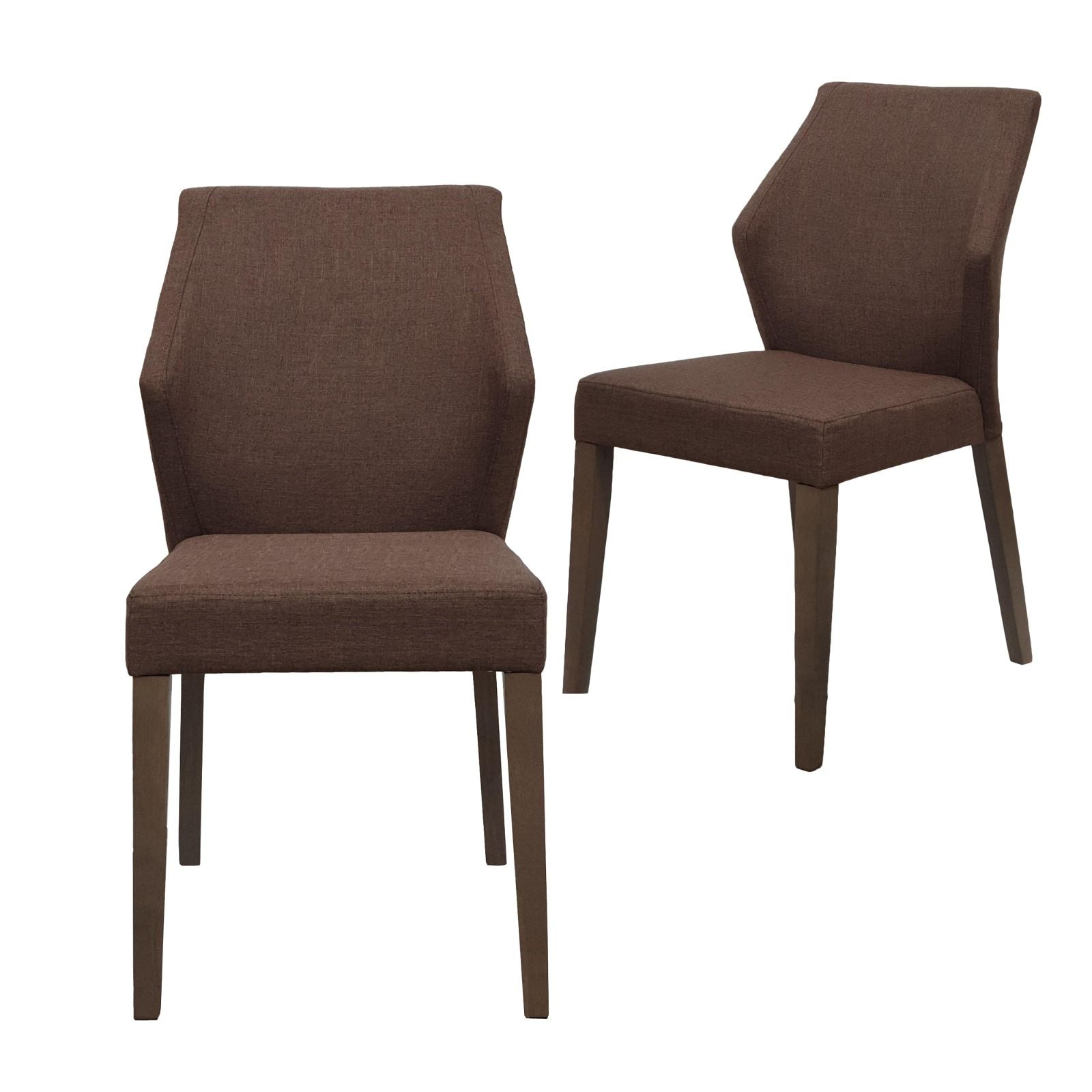 Modern Winged Back Dining Chairs Set of 2 - Brown Fabric Upholstery with Grey Oak Rubber Wood Legs - Elegant Home Dining Room Furniture for Kitchen, Breakfast Nook & Formal Entertaining