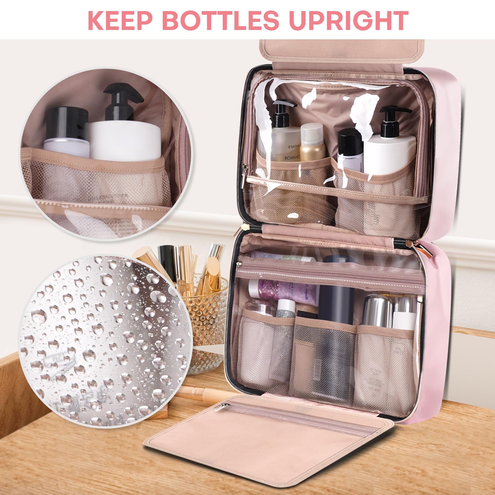 Waterproof Hanging Travel Toiletry Bag for Women - Portable Cosmetic Organizer with Hook for Makeup, Shampoo & Toiletries | Perfect for Airplane, Camping & Gym Essentials