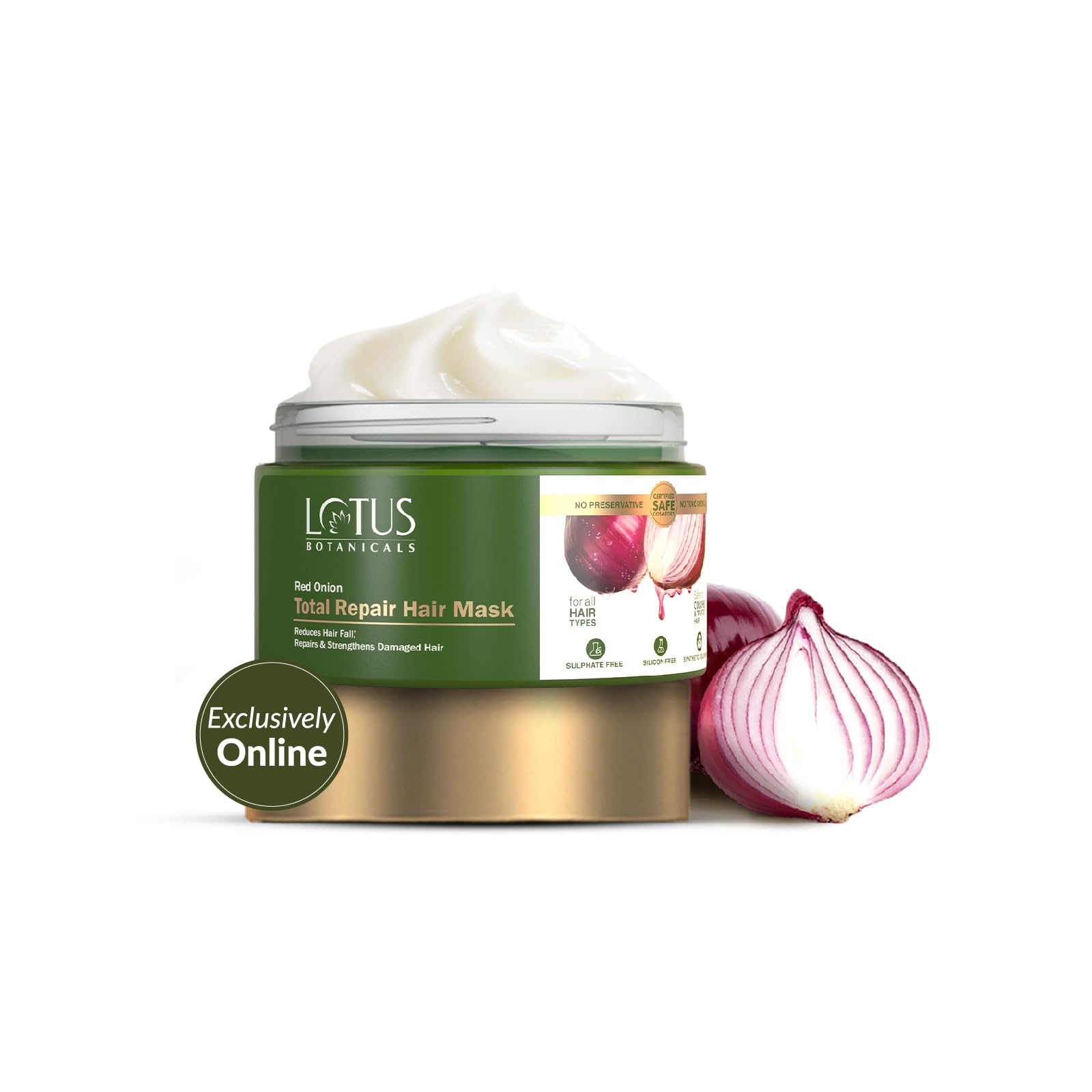 Lotus Botanicals Red Onion Total Repair Hair Mask for Damaged Hair - Sulfate Free, Silicone Free & Chemical Free Treatment to Prevent Hair Loss & Stimulate Growth (200g) - Perfect for Dry, Frizzy & Color-Treated Hair at Home or Salon