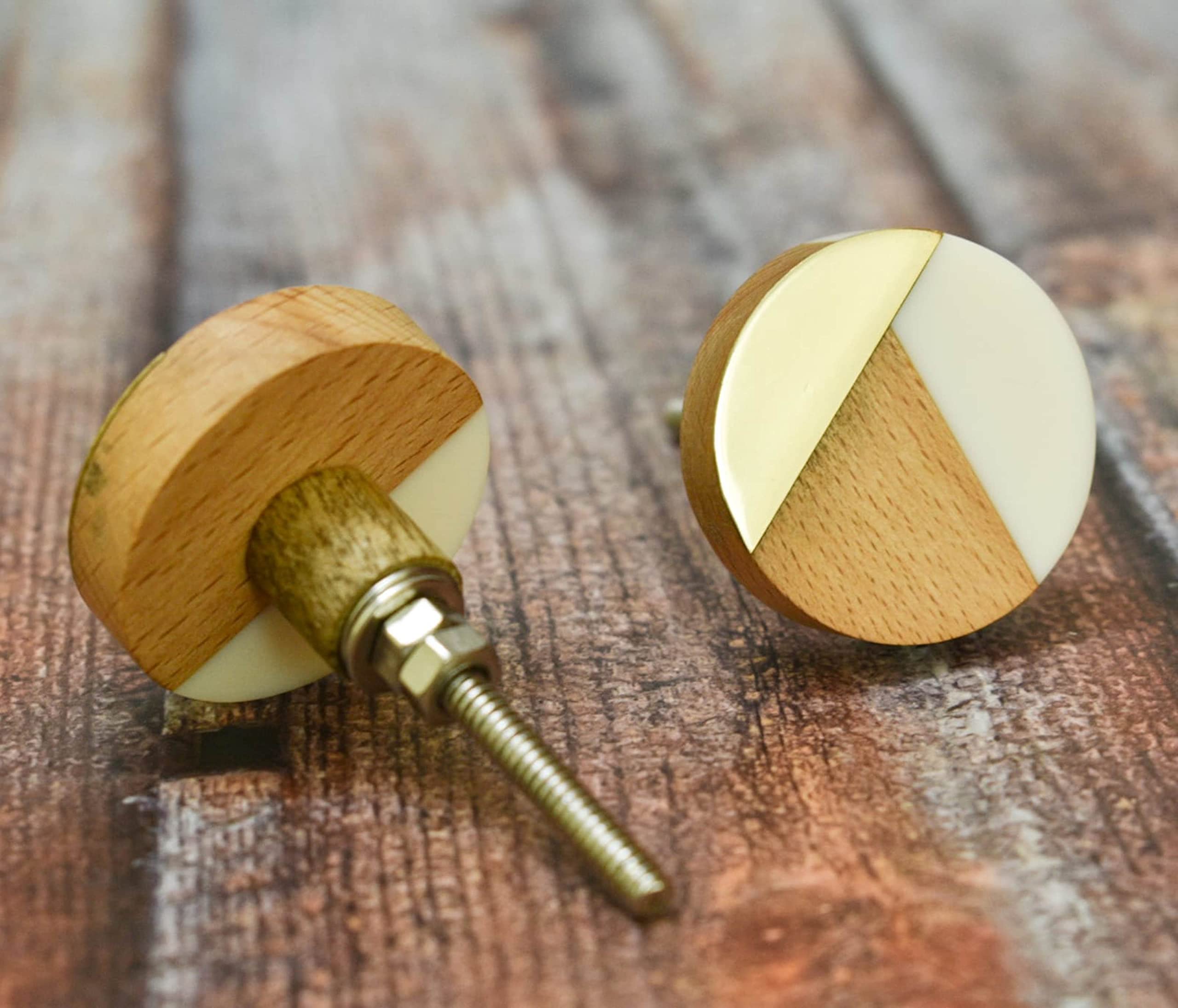 Modern Wood Brass Resin Cabinet Knobs - Set of 6 White Decorative Drawer Pulls for Dresser, Wardrobe & Furniture Hardware | Elegant Home & Office Upgrade