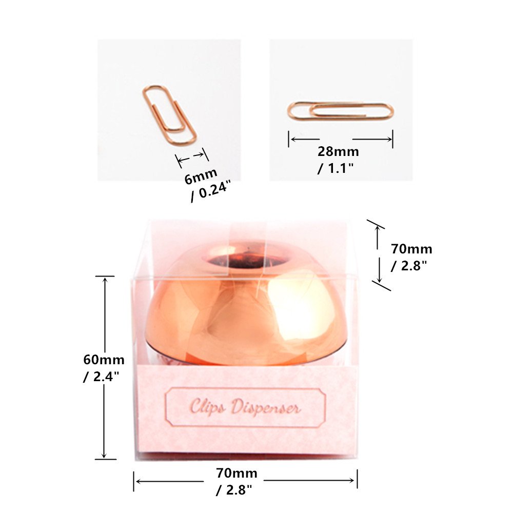 Rose Gold Holographic Paper Clip Holder - 100pcs 28mm Medium Desk Organizer Clips for Office, School & Home Use (Elegant Stationery Accessory)