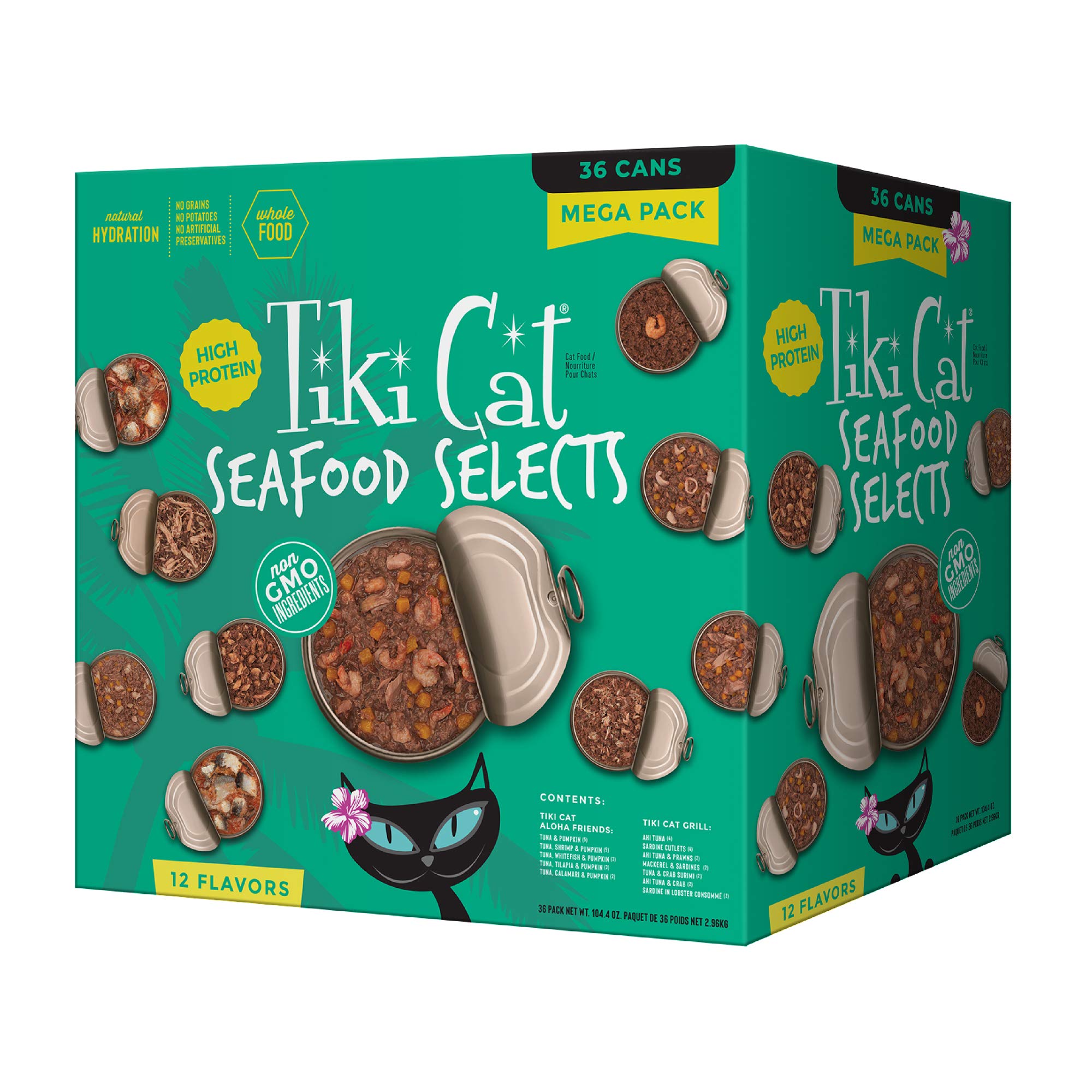 Tiki Cat Seafood Selects Wet Cat Food - Ultimate Variety Pack with Real Flaked Fish, High Protein (36 Servings, 2.8oz & 3oz Cans) - Perfect for Indoor Cats, Picky Eaters & Healthy Diet