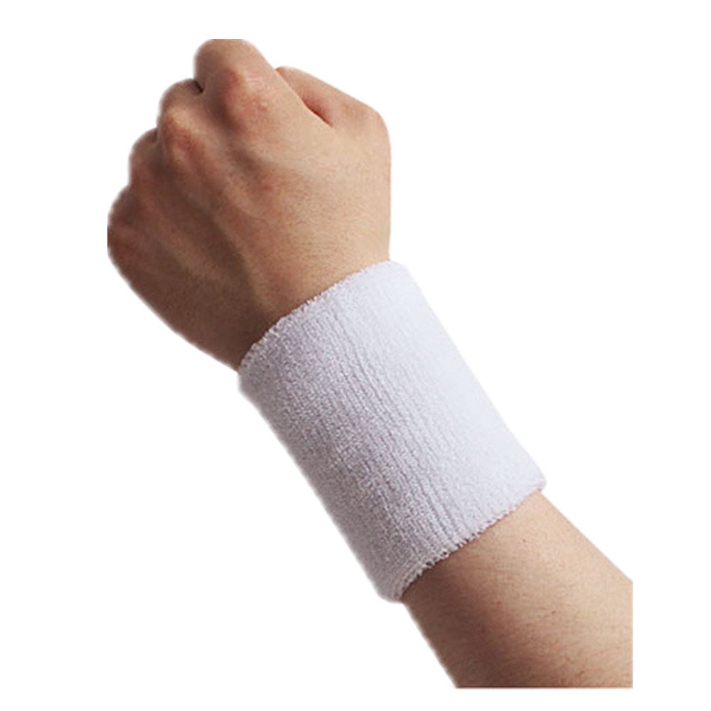 Breathable Cotton Wrist Sweatbands for Sports & Fitness - Moisture Absorbing Basketball, Tennis, Gym Workout Wristbands - Left & Right Pair (White, 3.5 Inch, Pack of 4) - Perfect for Basketball, Running, Tennis & Outdoor Activities