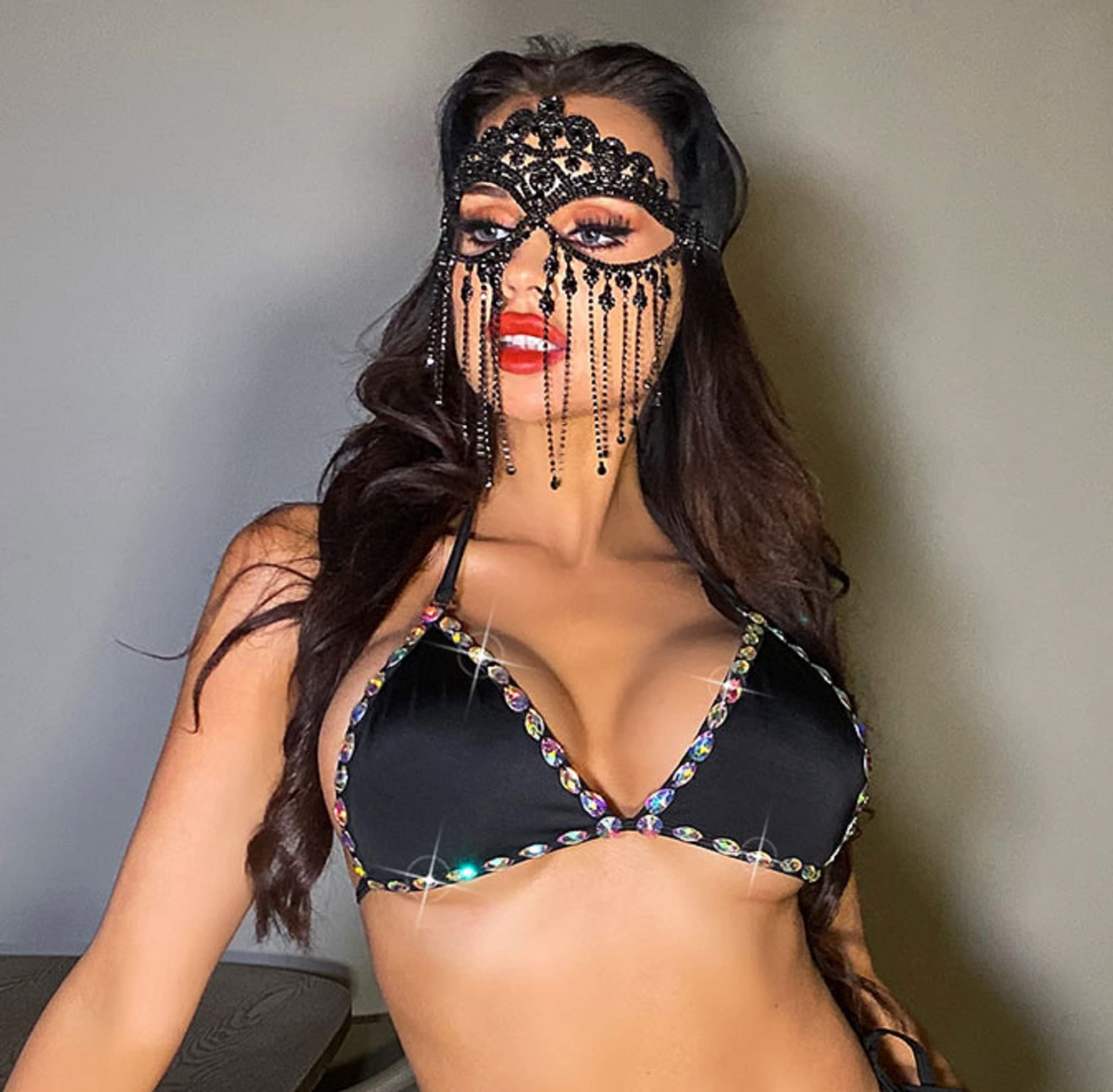 Sparkling Rhinestone Face Mask for Women - Elegant Crystal Face Chain Masquerade Mask | Perfect for Parties, Halloween, Cosplay & Special Events