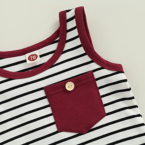 Baby Boys' Striped Sleeveless Vest & Drawstring Shorts Outfit Set - Casual Summer Infant Clothes for Playtime & Outdoor Activities