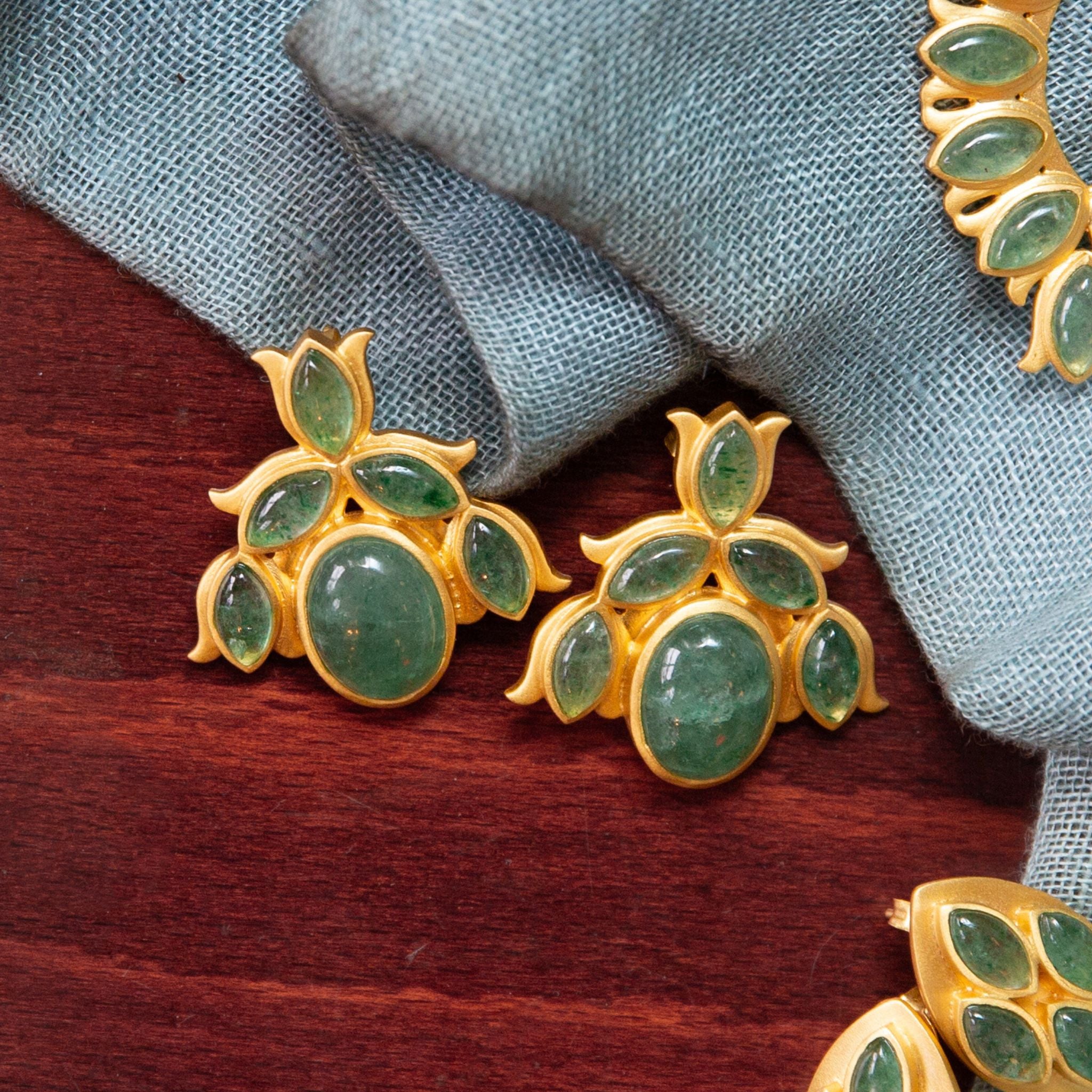 Bluebell Stud Earrings - Green Strawberry Quartz Gemstone Jewelry for Women | Dainty Floral Earrings for Everyday Wear & Special Occasions