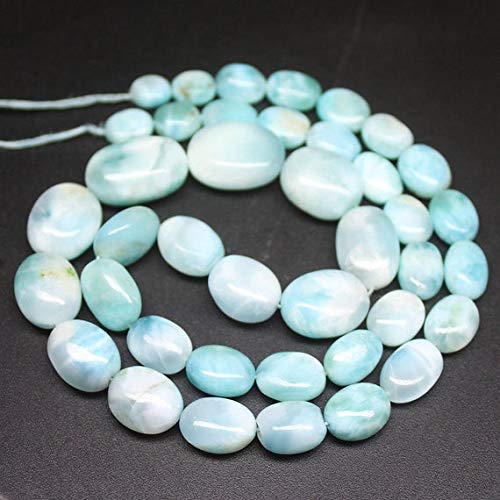 1 Strand Larimar Oval Smooth 18'' Gemstone Beads for Jewelry Making – Bulk 7mm to 17mm Beads for Meditation, Reiki Healing & Spiritual Jewelry – Perfect for Necklaces, Bracelets & DIY Craft Projects