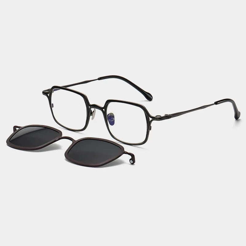Stylish Black Unisex Titanium Square Full Rim Eyeglasses with Clip-On Sunglasses - Perfect for Outdoor Activities, Driving, and Fashion Accessories