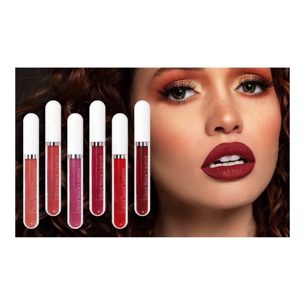 6 Pcs Matte Liquid Lipstick Set - 24 Hour Long Lasting Waterproof Lip Stain & Lip Gloss Makeup Kit for Party, Date & Everyday Wear