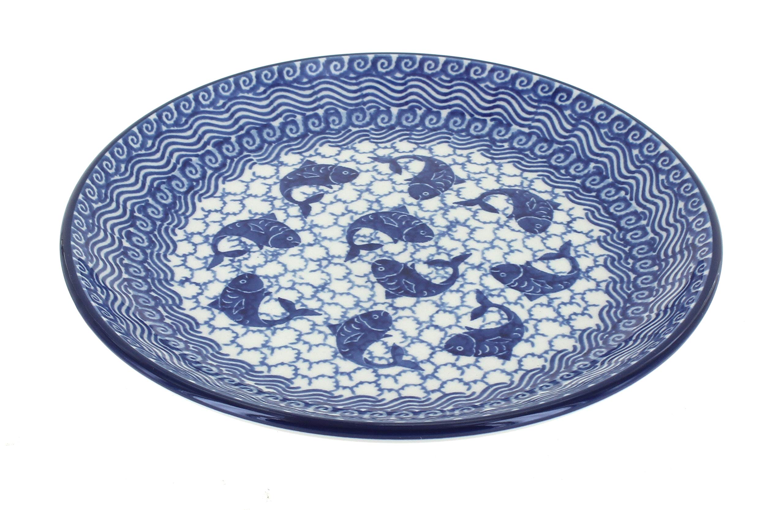 Handmade Blue Rose Polish Pottery Mosaic Dessert Plate - Elegant Beach Party Tableware for Weddings, Tea Time & Home Decor