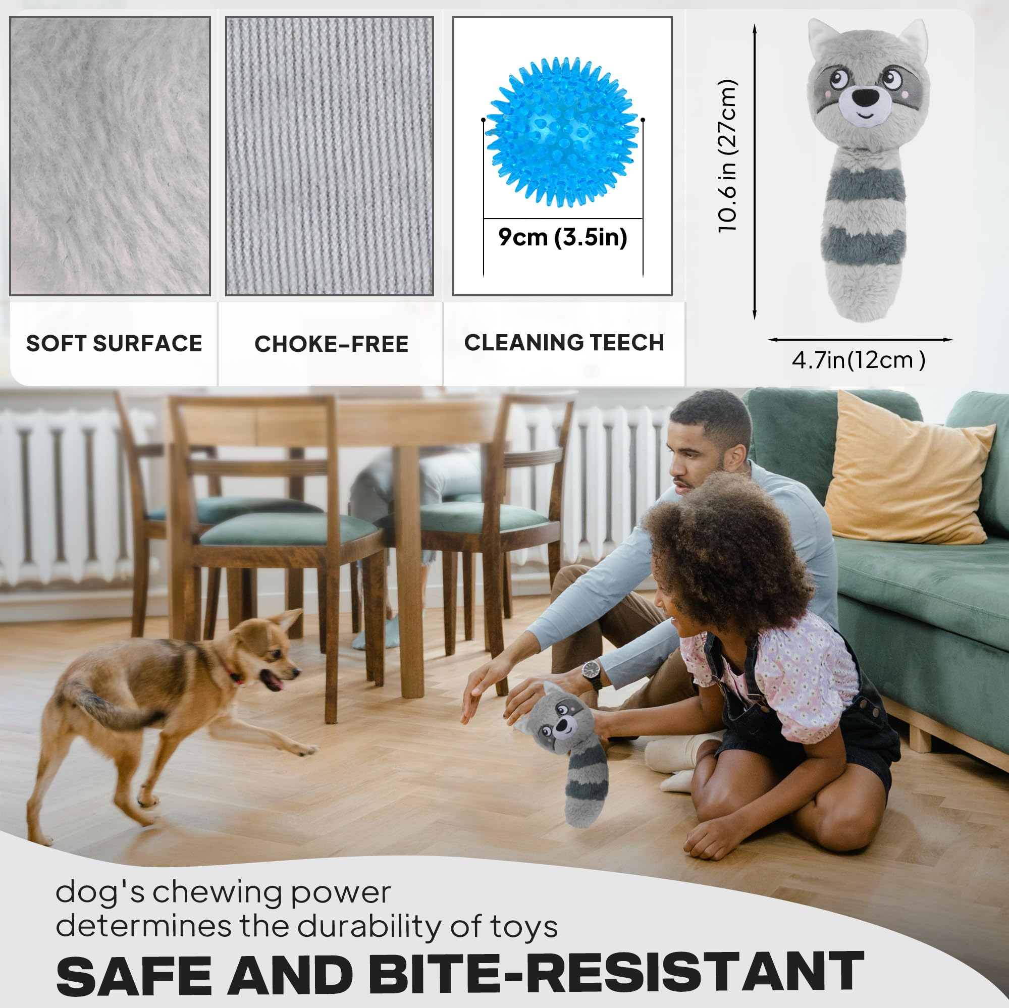 Fida Durable 3-in-1 Squeaky Dog Chew Toys for Aggressive Chewers - Triple-Layered Interactive Raccoon Design for Small, Medium & Large Dogs - Perfect for Playtime, Training & Anxiety Relief