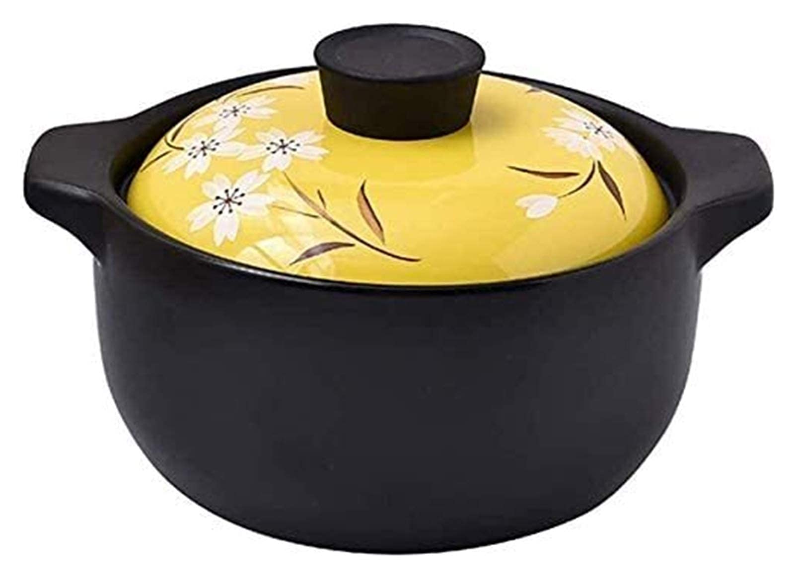 Healthy Ceramic Casserole Pot - 1.6L & 5.5L Clay Cooking Pot for Milk Desserts, Rice, Stews & Soups | Heat Resistant & Non-Toxic | Perfect for Slow Cooking, Meal Prep & Traditional Recipes (Yellow)