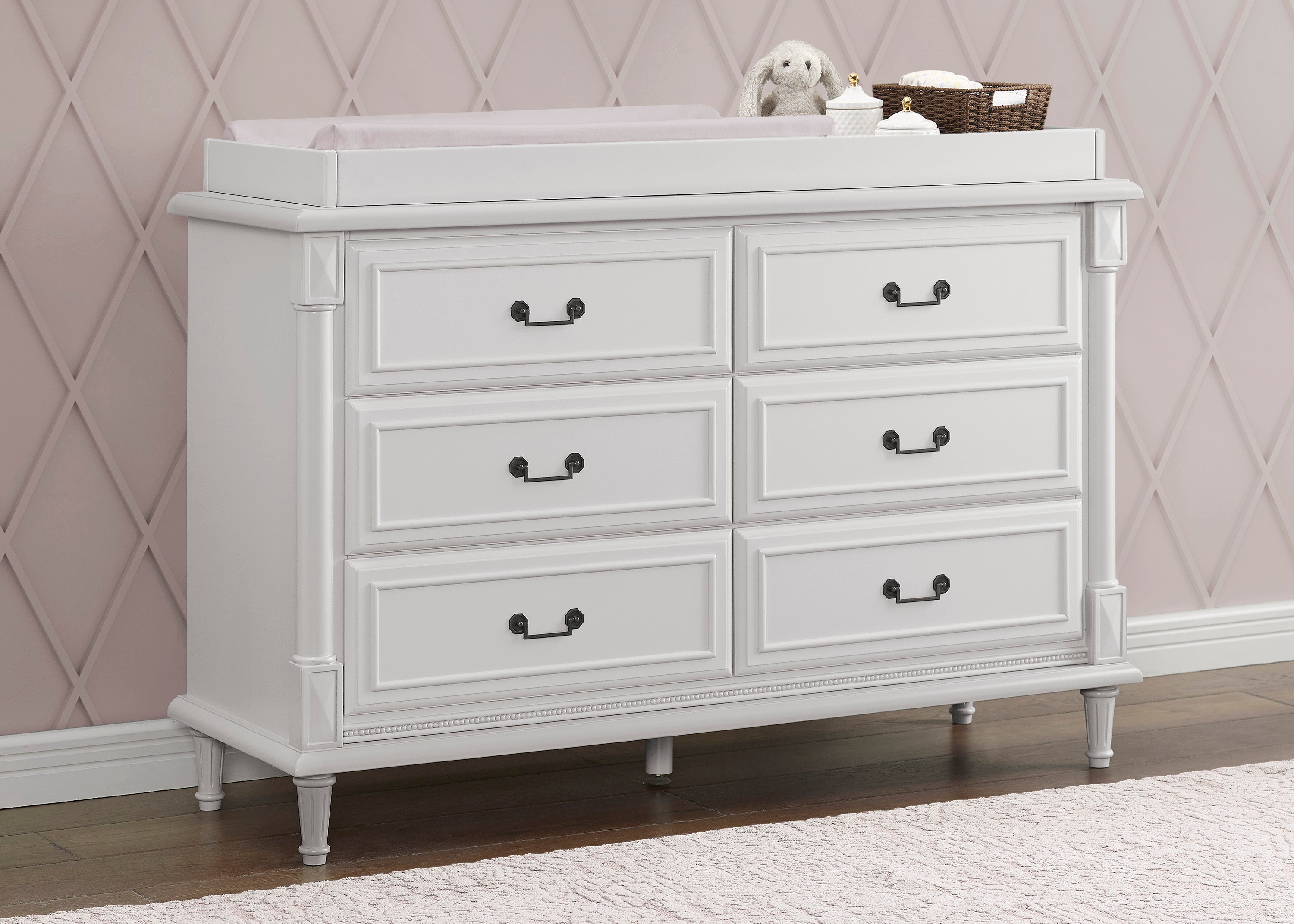 Juliette 6-Drawer Baby Dresser with Changing Table Top | Sturdy Nursery Storage with Interlocking Drawers | Perfect for Baby Room Organization & Diaper Changing Station
