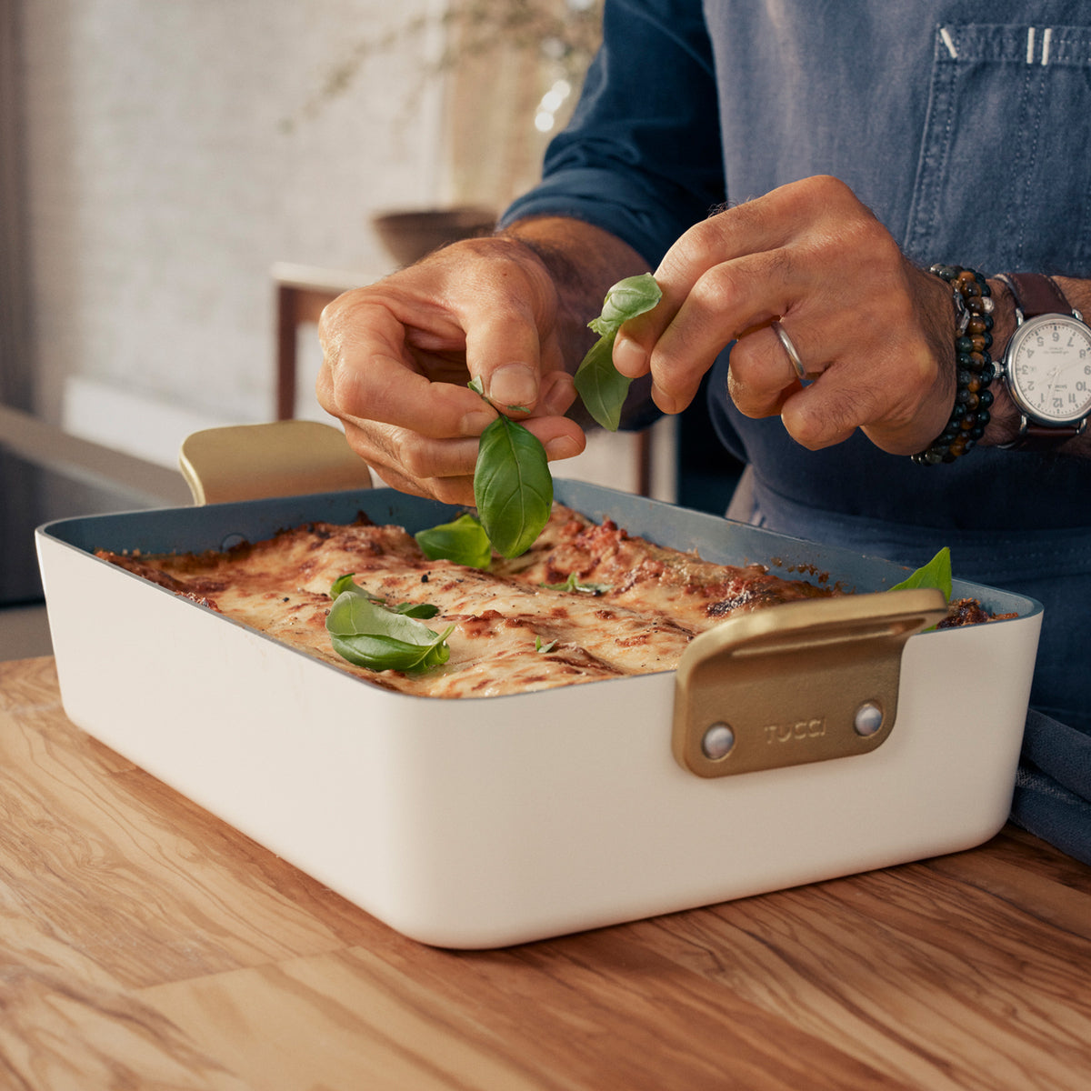 Stanley Tucci™ Ceramic Nonstick Lasagna Pan - 13x9 Inch Oven Safe Baking Dish, Carrara White Marble Design | Perfect for Lasagna, Casseroles & Family Dinners