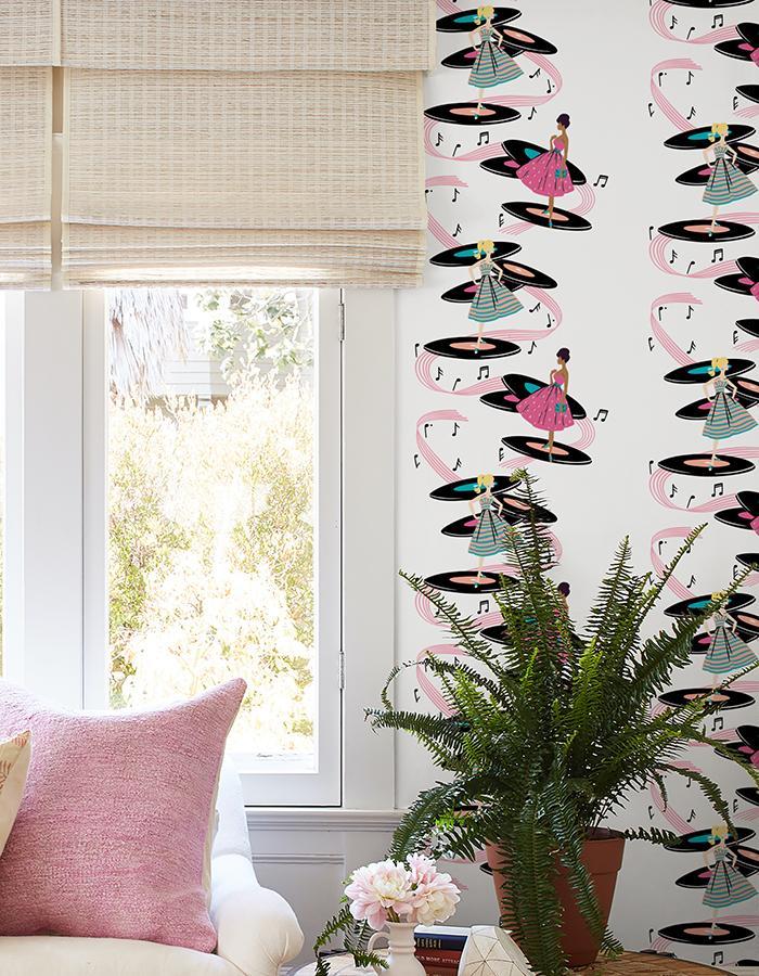 Barbie™ Galaxy Records Wallpaper - Pink & Teal Retro Vinyl Record Design - Perfect for Bedroom, Living Room & Music Lover's Space Decor
