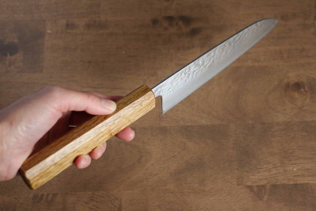 Premium AUS10 Damascus Santoku Knife 170mm - Handcrafted Hammered Finish with Oak Handle - Perfect for Slicing, Dicing, and Chopping Vegetables, Meat, and Fish in Professional Kitchens & Home Cooking