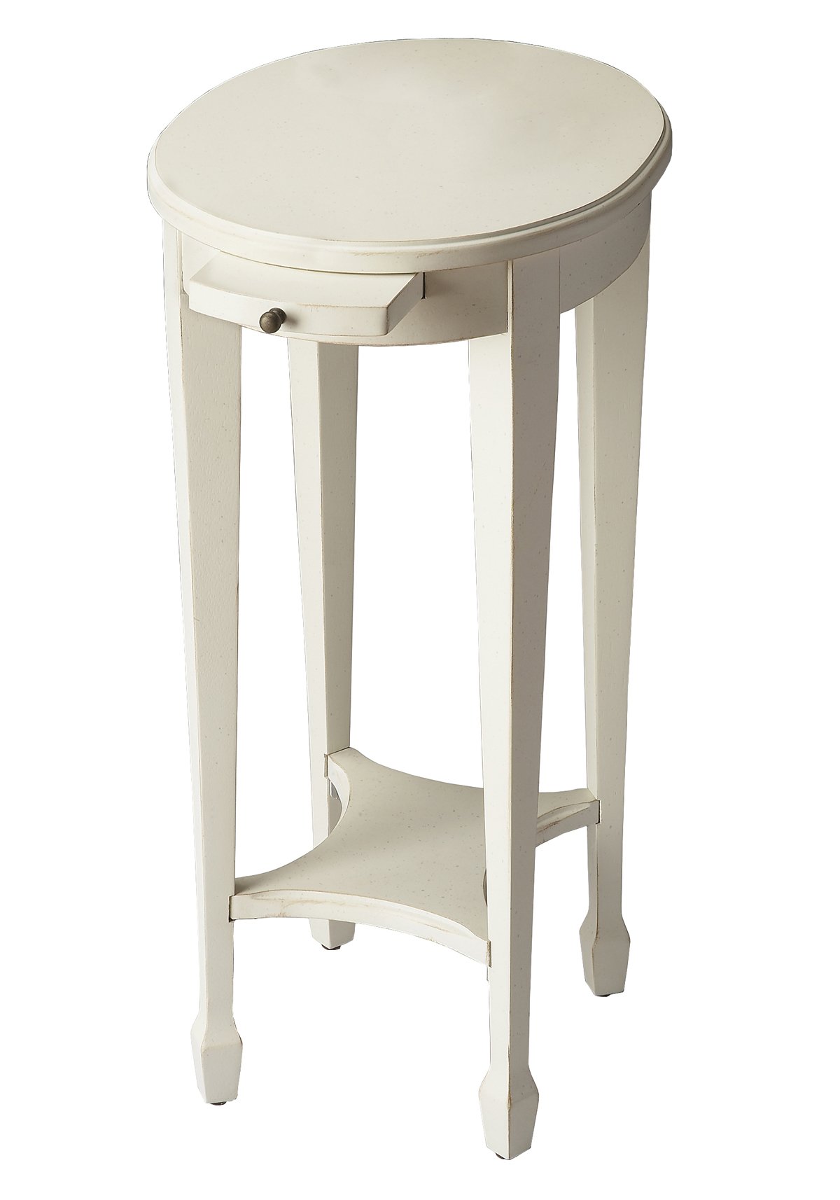 Coventry Side Table with Pull Out Shelf - Cottage White Finish - Pedestal End Table for Living Room, Bedroom & Office - Small Space Furniture with Storage