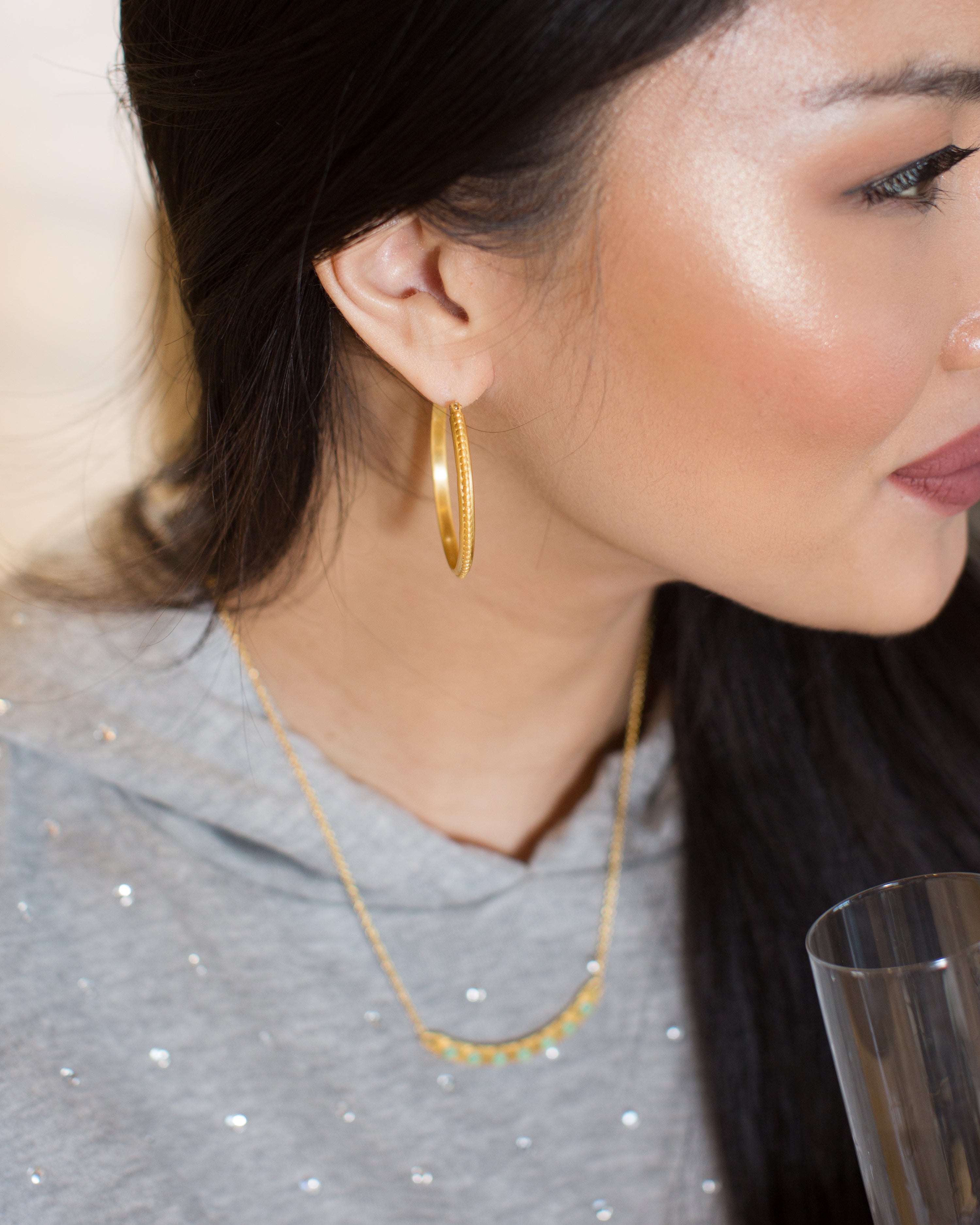 Trendy Studded Hoop Earrings for Women - 925 Sterling Silver Chunky Hoop Earrings with Cubic Zirconia - Perfect for Parties, Date Nights & Everyday Wear