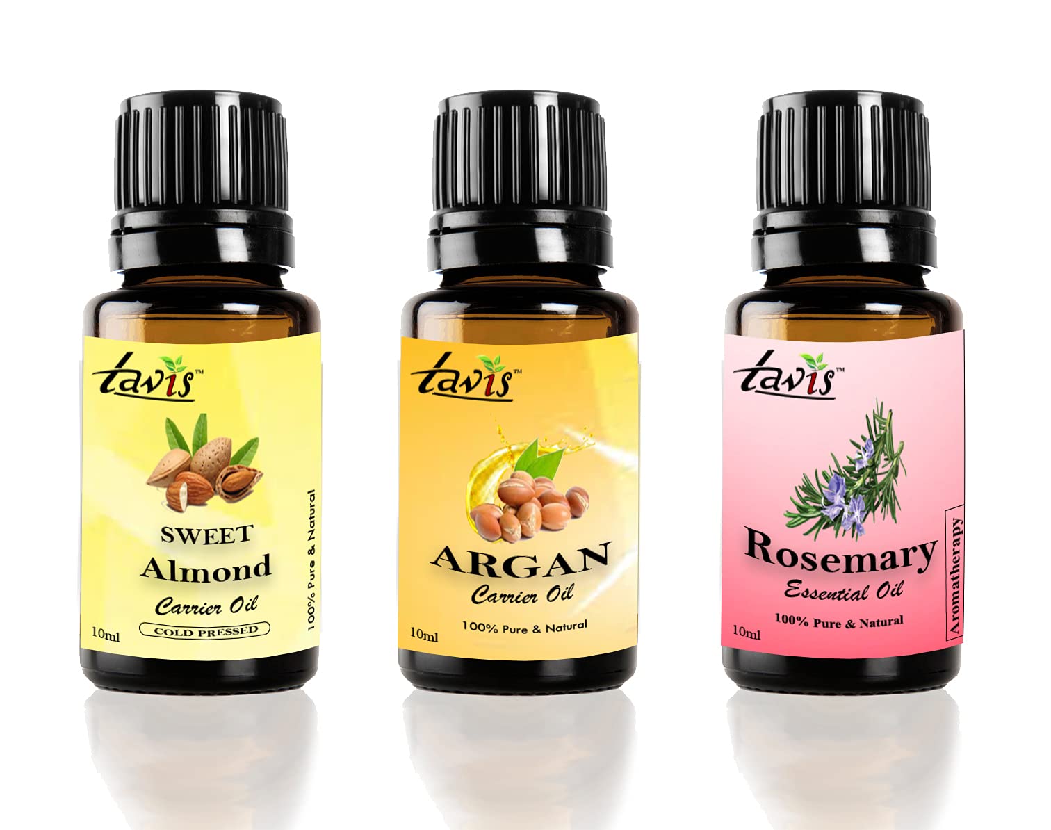 Pure Tavis Sweet Almond Oil, Organic Argan Oil & Rosemary Oil for Hair & Skin Care - Best for Moisturizing, Anti-Aging & Scalp Treatment