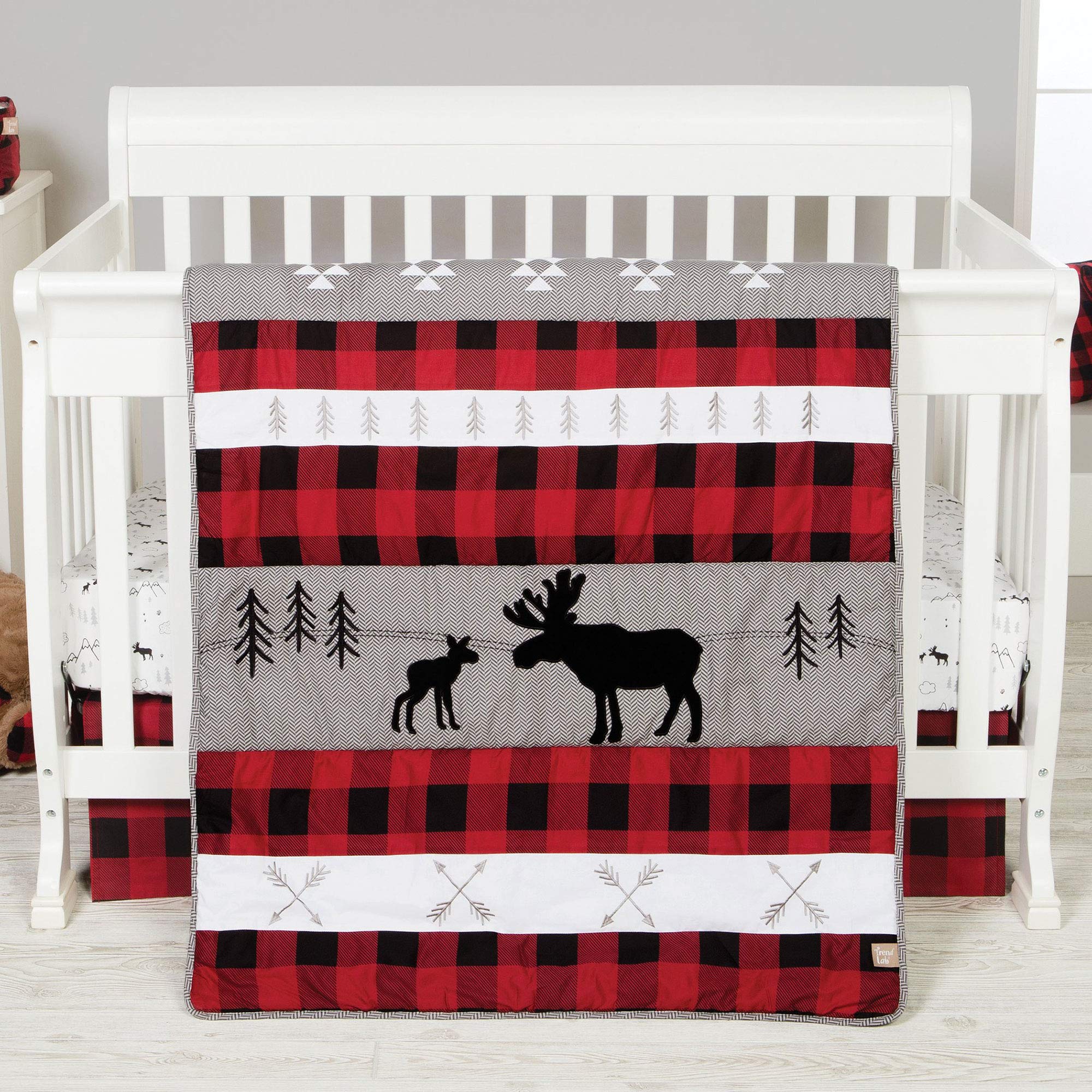 Lumberjack Moose Forest Animal Theme Buffalo Plaid 5-Piece Baby Crib Bedding Set - Soft Nursery Bedding for Boys & Girls, Perfect for Woodland-Themed Baby Rooms & Gender-Neutral Nursery Decor