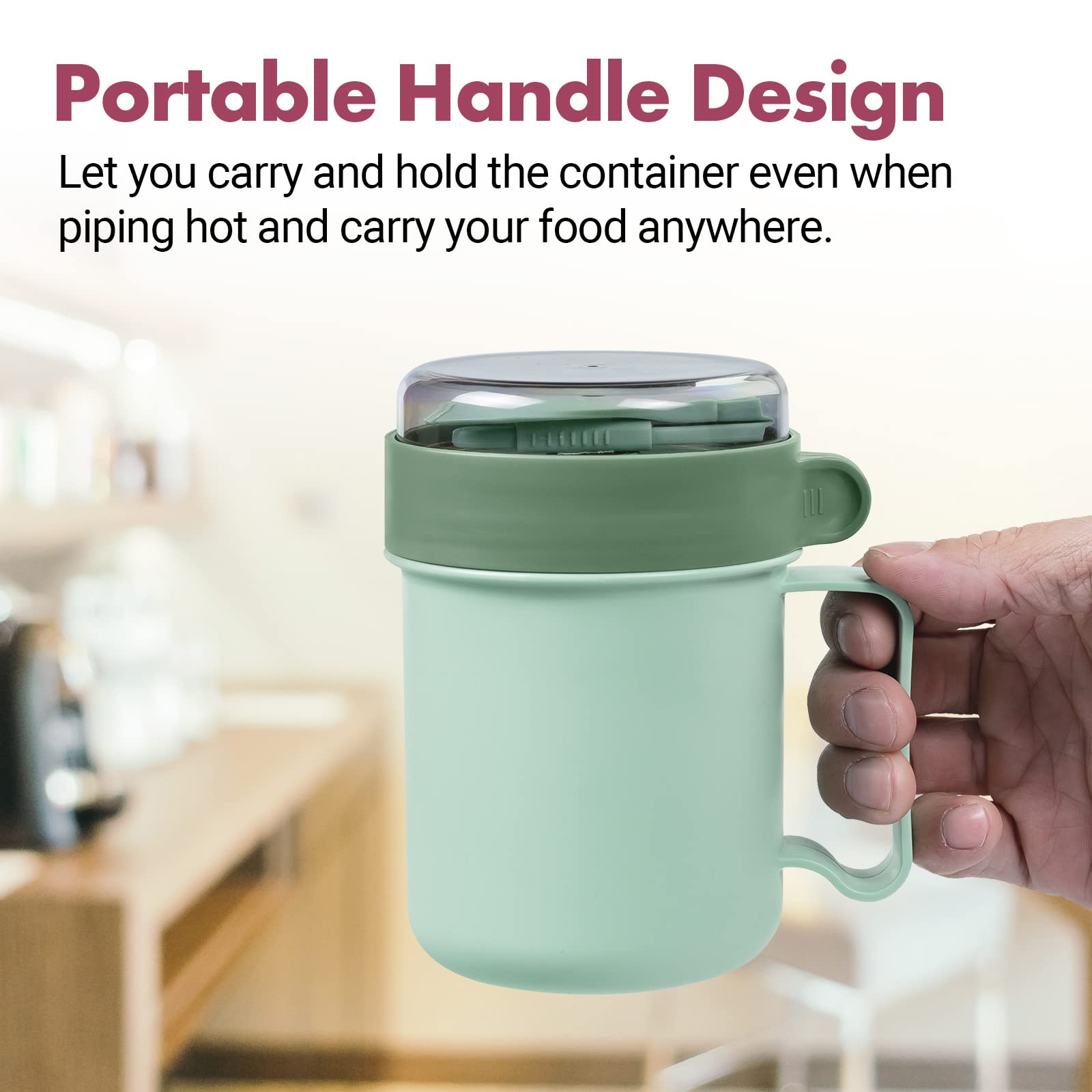 Chiir Microwave Safe Soup Mugs with Lids - 17.63oz Green BPA-Free Soup Cup for Ramen, Noodles, Beverages & Hot Drinks - Perfect for Office Lunch, College Dorm & Quick Meals