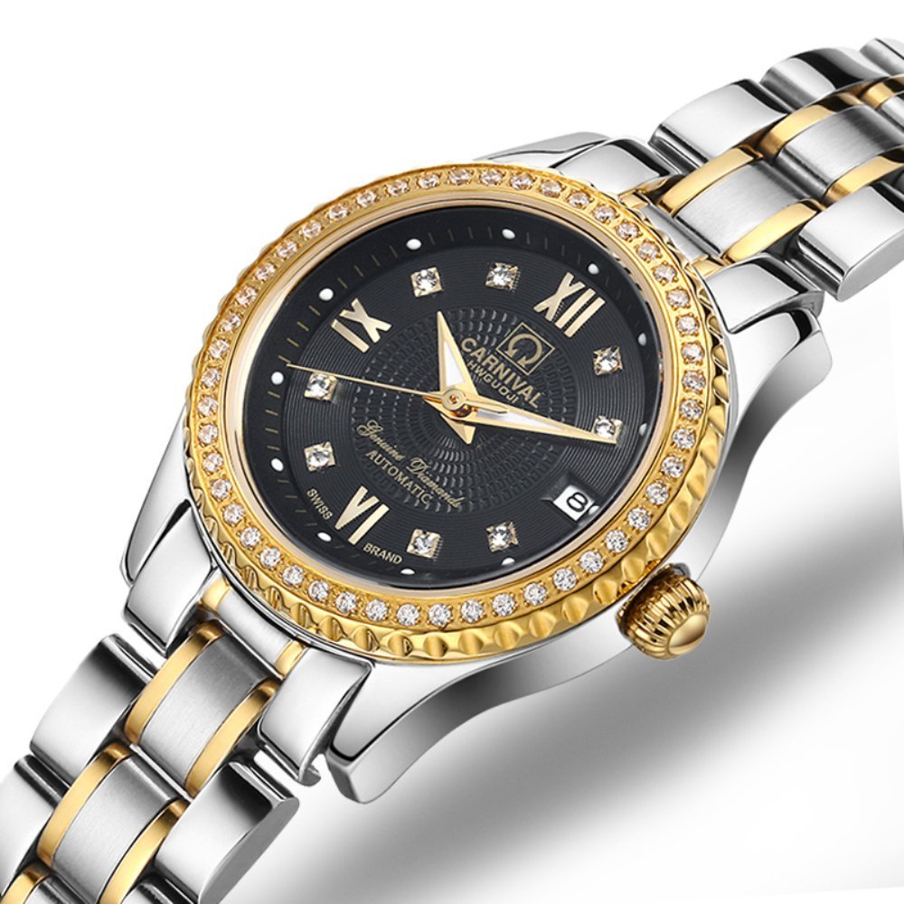 Men's & Women's Automatic Dress Watches Set - Gold & Silver Stainless Steel Couple Watches for Date Night
