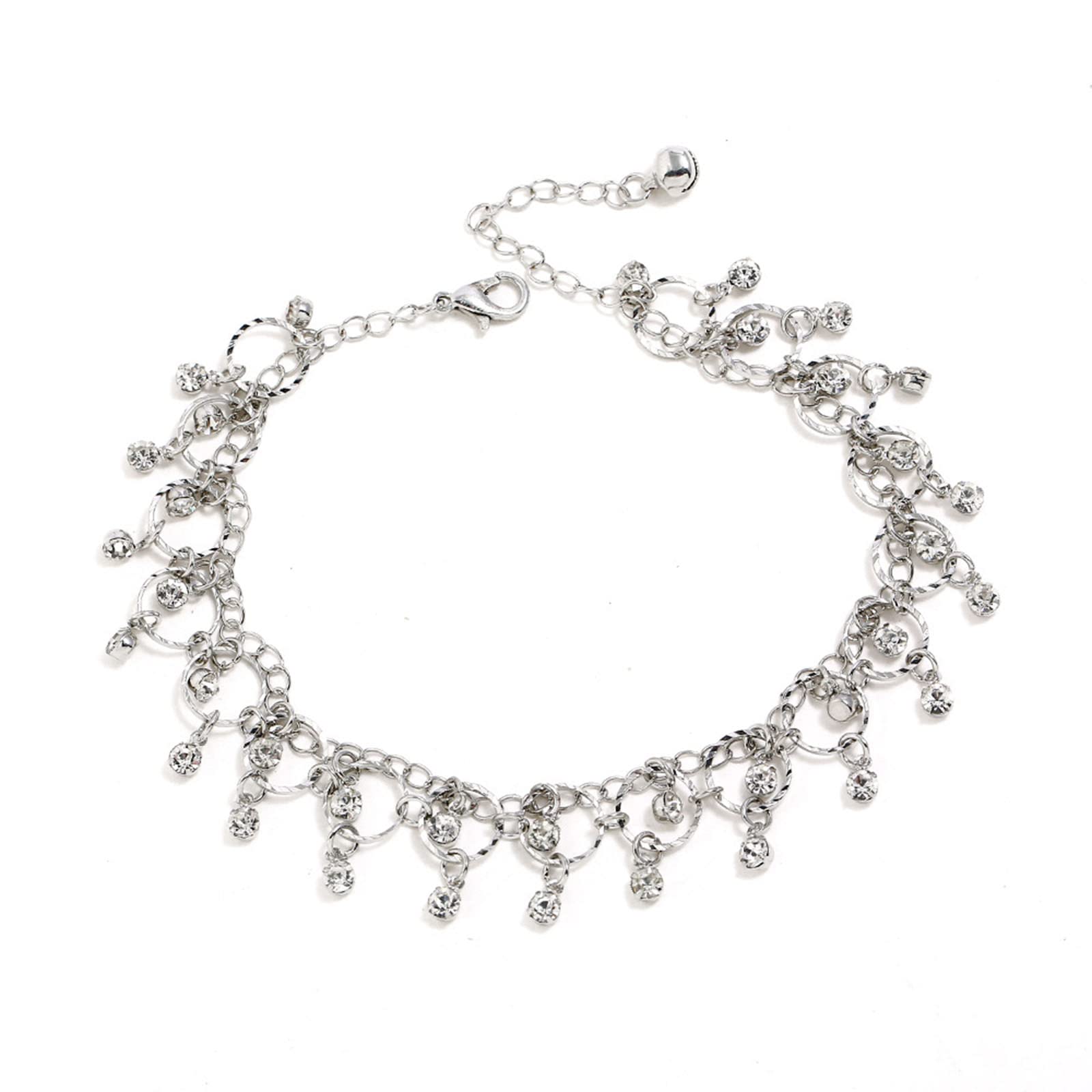 Boho Rhinestone Tassel Anklet - Silver Crystal Drop Ankle Bracelet with Faux Diamond & CZ Fringe Chain for Women & Girls | Perfect for Beach, Festival & Summer Outfits