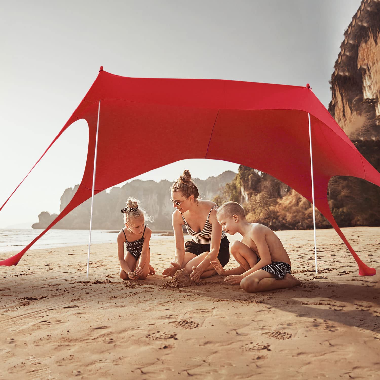UPF50+ Beach Tent Sun Shelter - Easy Pop Up Canopy with Anti-Wind Design, Stability Poles, Carry Bag & Accessories | Portable Sun Shade for Beach Camping, Picnics, Backyard & Outdoor Activities
