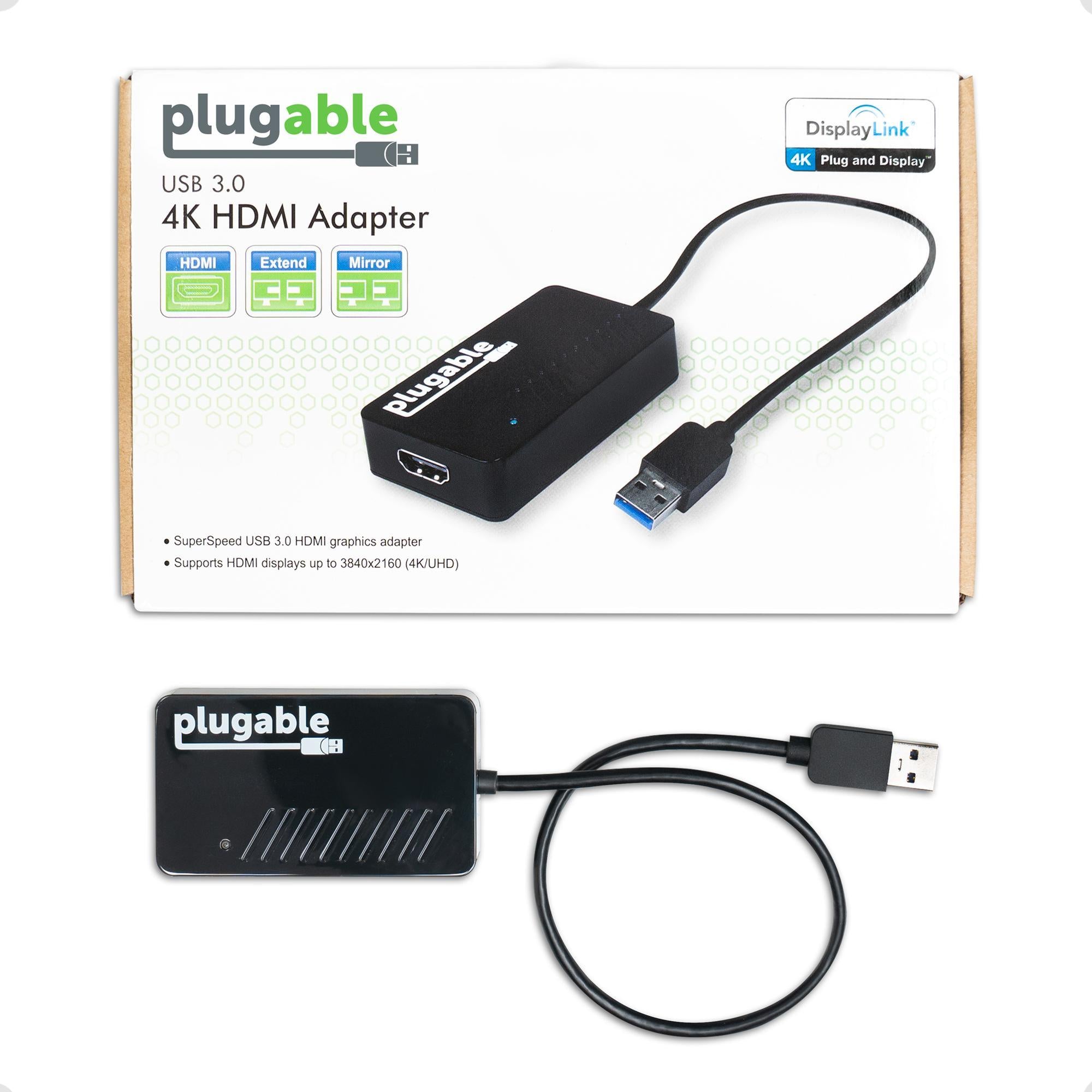 Plugable USB 3.0 to HDMI 4K Adapter - Dual Monitor Display Converter for Laptop & PC - Perfect for Home Office, Gaming & Multi-Tasking