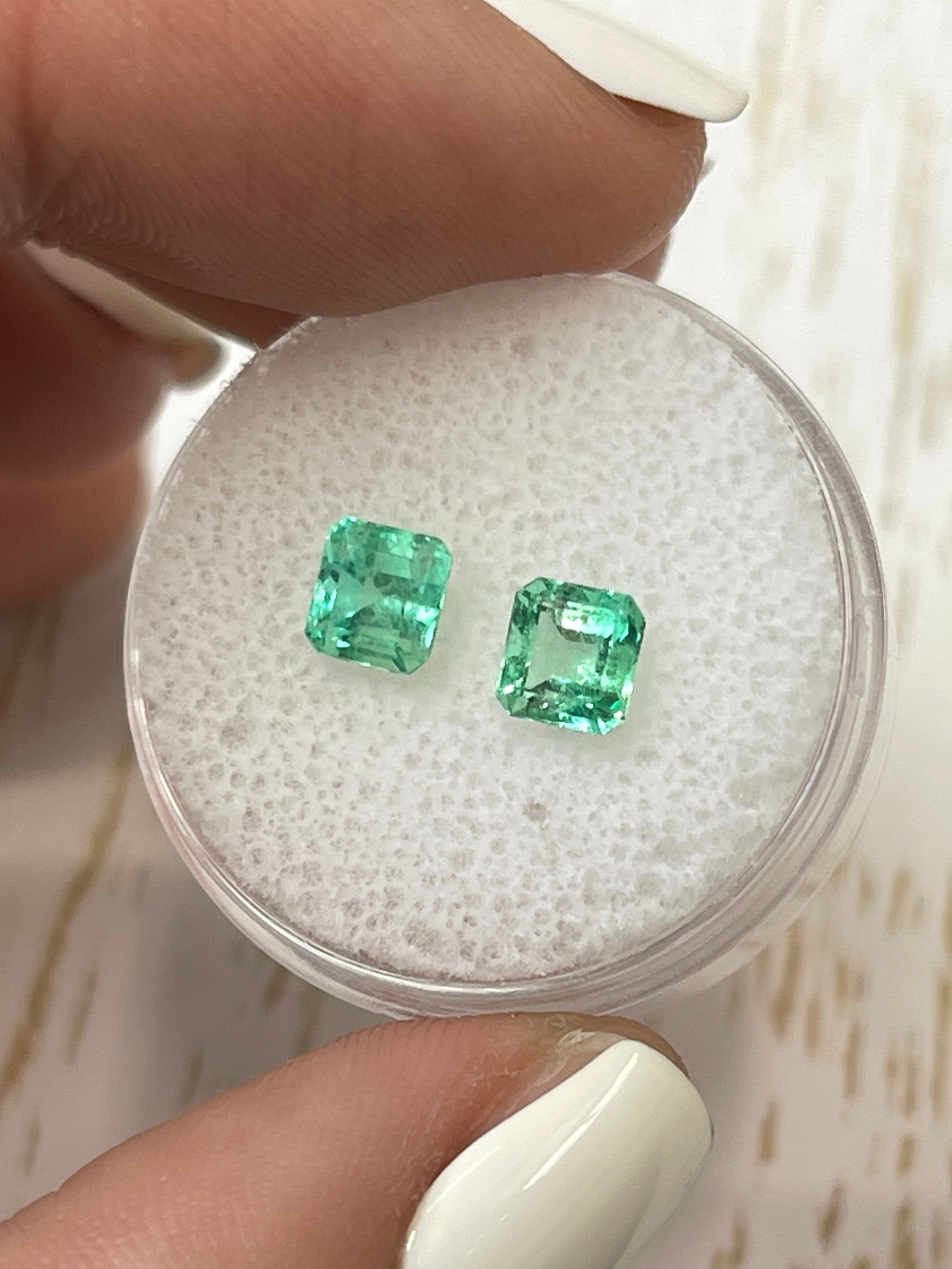 1.48tcw 5x5mm Matching Pair Vibrant Green Loose Colombian Emeralds - Asscher Cut Gemstones for Jewelry Making & Engagement Rings