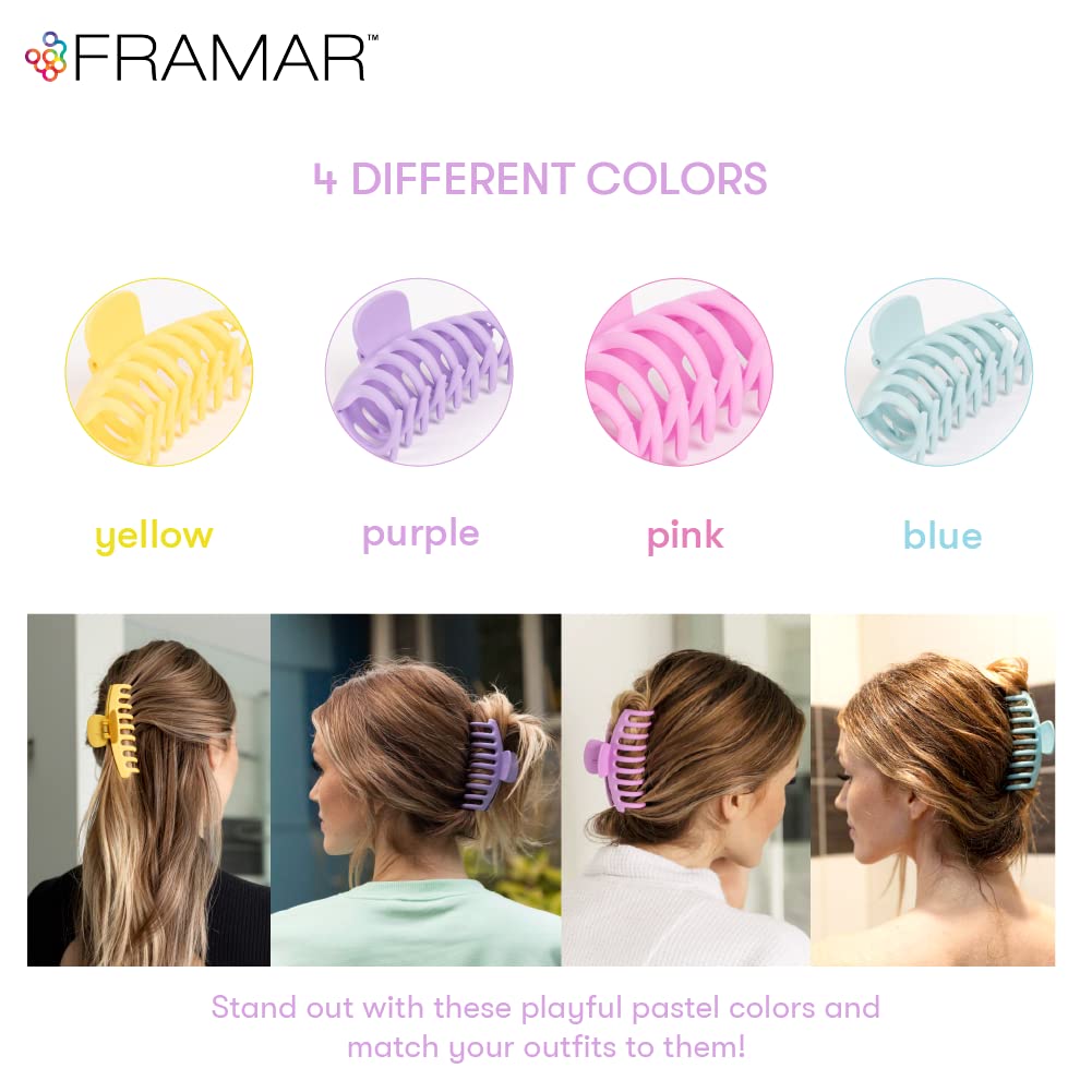 FRAMAR Large Hair Claw Clips for Women - 6 Pack Strong Hold Hair Clips for Thick Hair, Non-Slip Jaw Clips for Ponytails, Buns & Updos - Perfect for Work, Gym & Everyday Styling