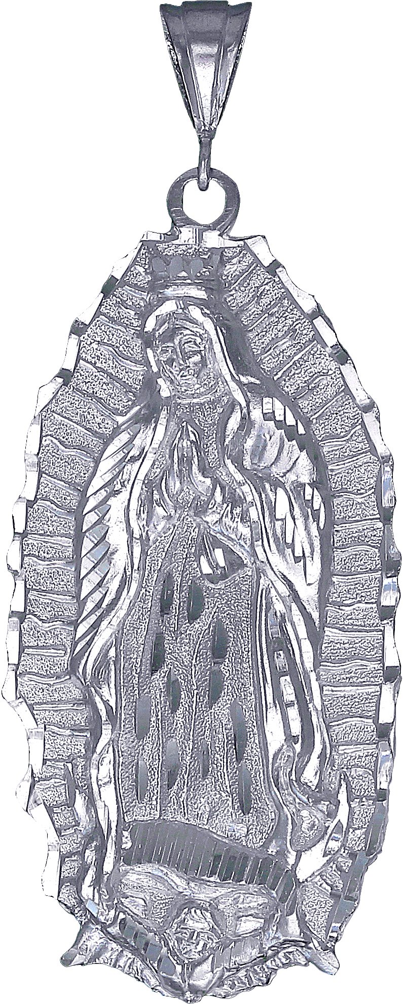 Large 3.5 Inch Sterling Silver Virgin Mary Pendant Necklace - 27 Grams Religious Jewelry for Women - Perfect for Baptism, First Communion & Spiritual Protection
