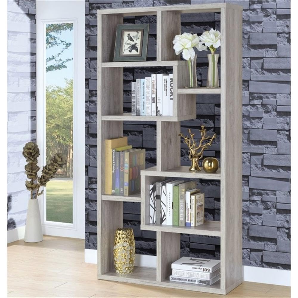 Gray Asymmetrical Driftwood Bookcase Set - 2 Piece Modern Bookshelf for Living Room, Bedroom & Office - Home Square Wooden Storage Shelves for Books & Decor