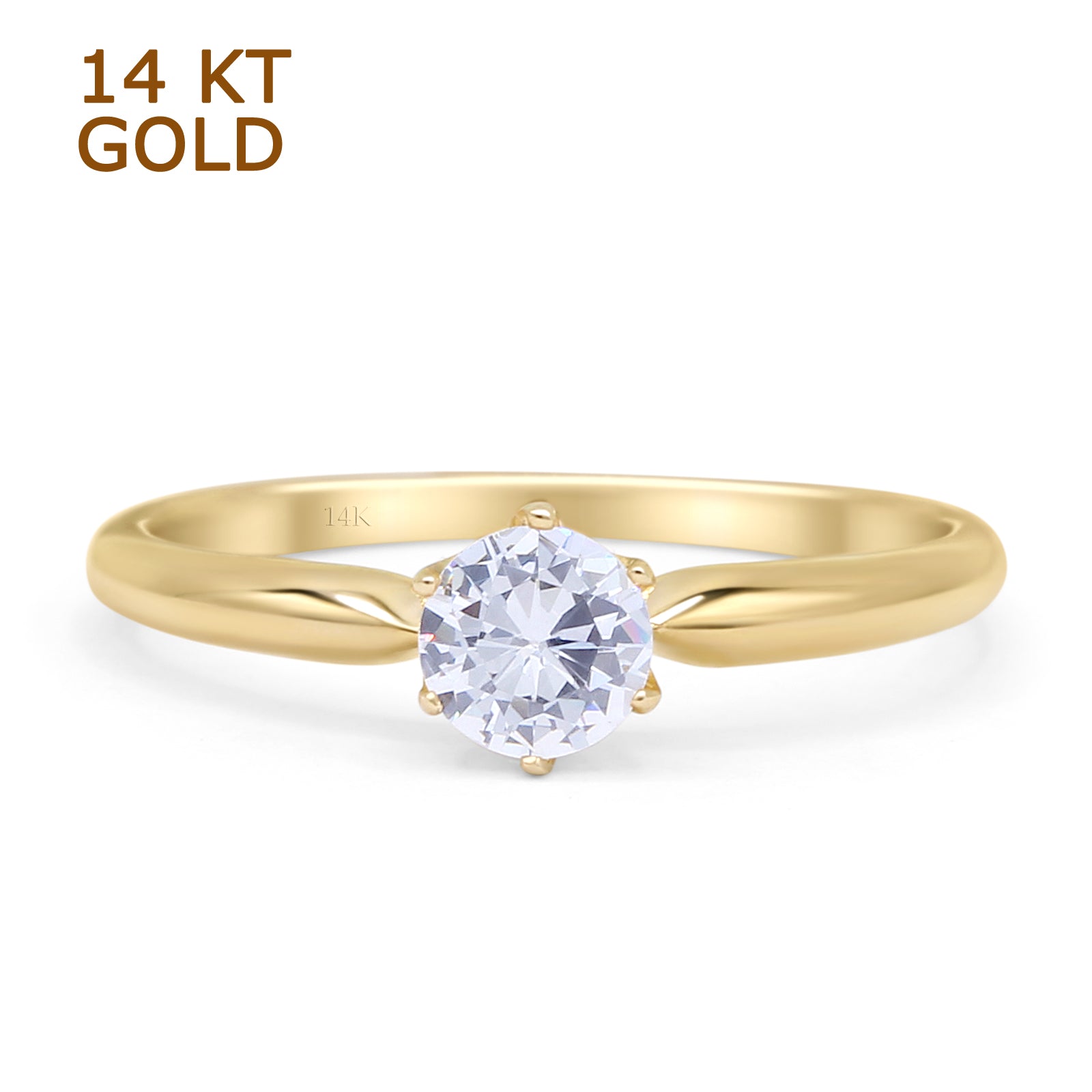 14K Yellow Gold Round Cubic Zirconia Solitaire Ring for Women - Elegant Wedding, Engagement & Anniversary Jewelry Gift