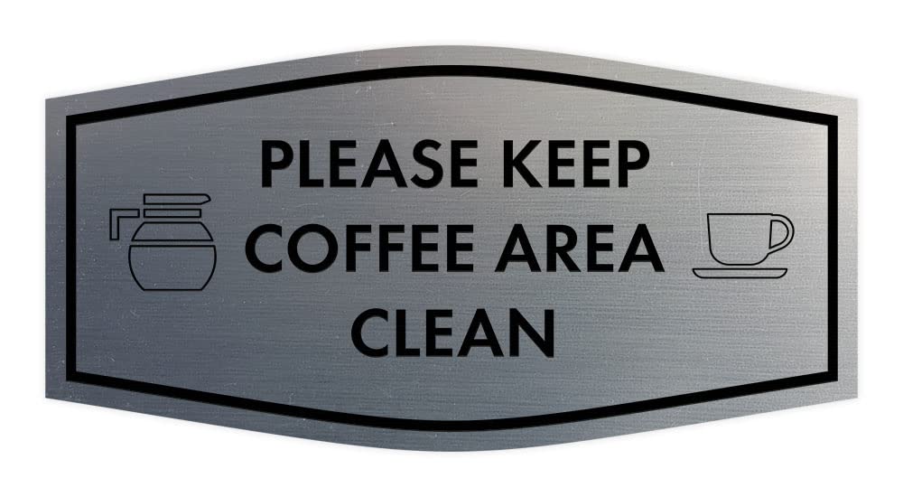Elegant 'Please Keep Coffee Area Clean' Sign in Brushed Silver - Large Wall Decor for Office, Kitchen, or Break Room - Perfect for Workplace & Home Use