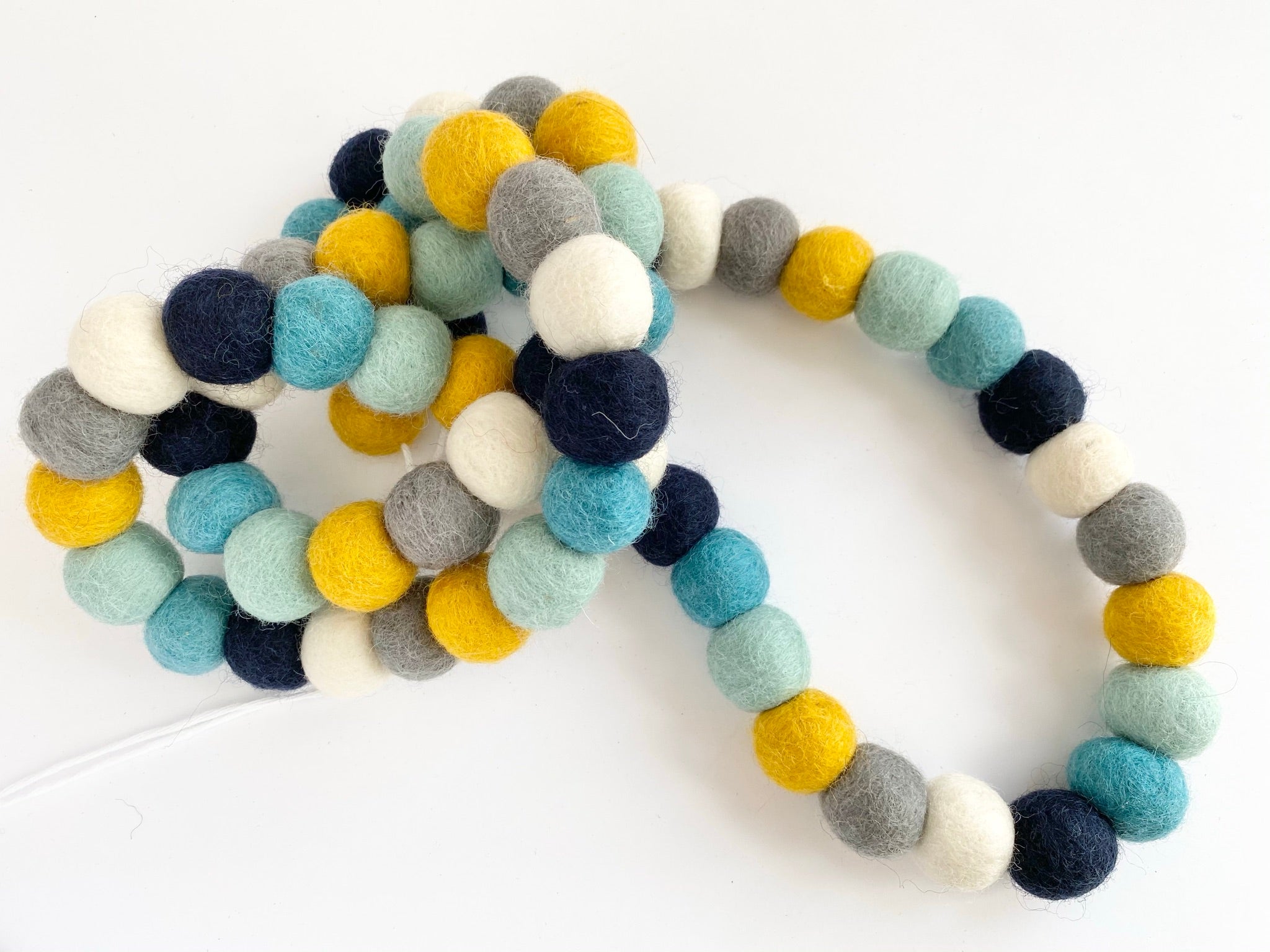 Blues Gold Neutral Felt Ball Garland - Handmade Wool Decor for Nursery, Wedding, Christmas & Home Decoration