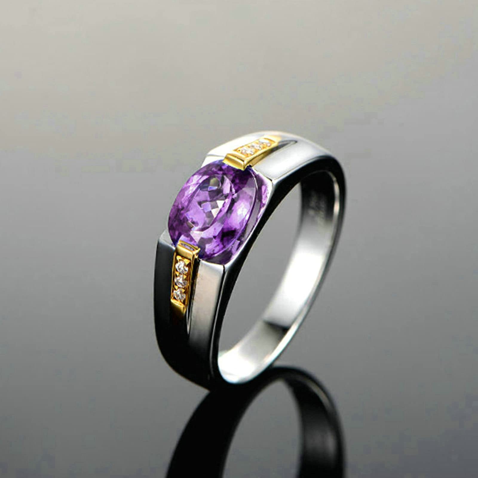 Sterling Silver Promise Rings for Women - Two-Tone Oval Purple Cubic Zirconia Engagement Ring Size 4-11 | Perfect for Anniversaries, Proposals & Special Occasions