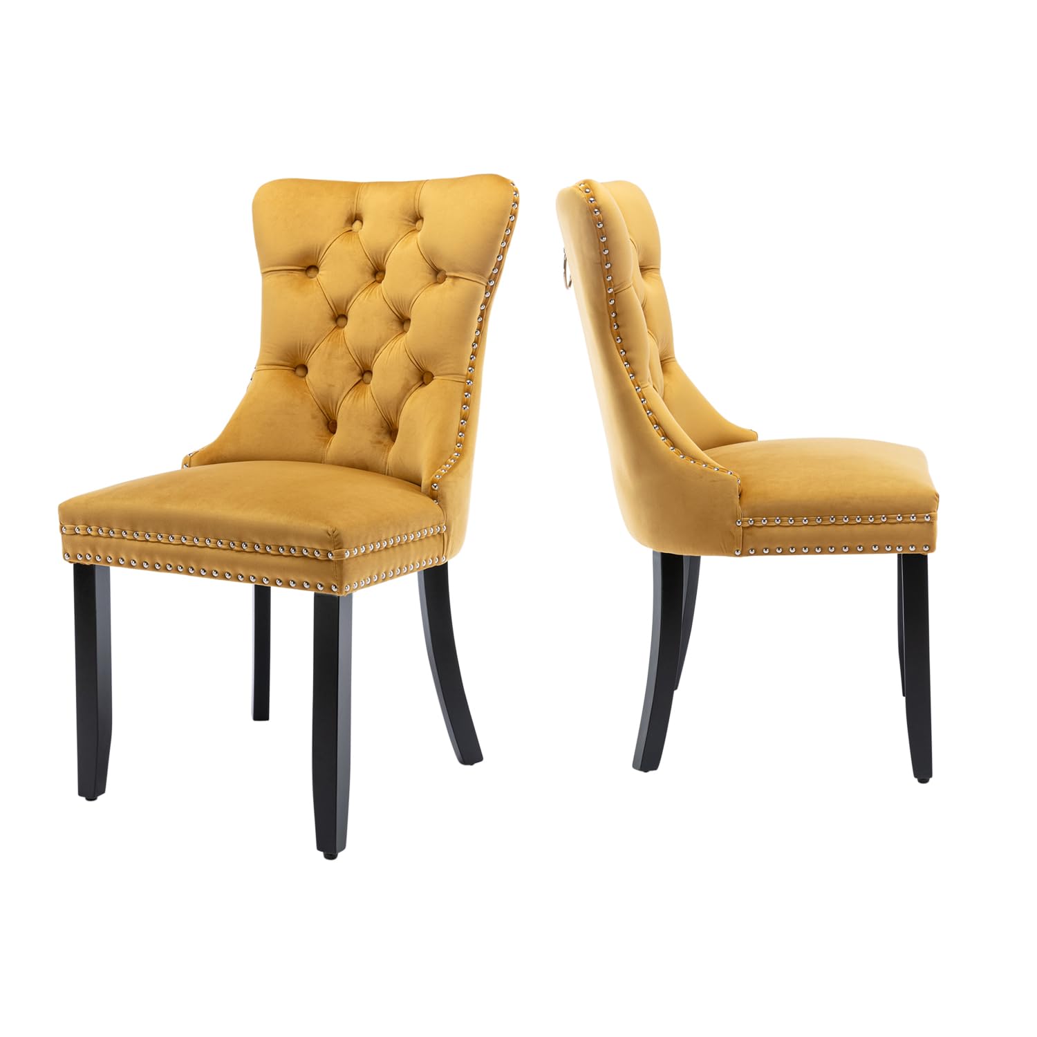 Luxury Velvet Dining Chairs Set of 2 - Upholstered Tufted Accent Chairs with Ring Pull Trim & Button Back, Mid-Century Modern Dining Room Chairs for Kitchen, Living Room, Bedroom (Gold) | Perfect for Home Decor, Dinner Parties & Cozy Seating Areas