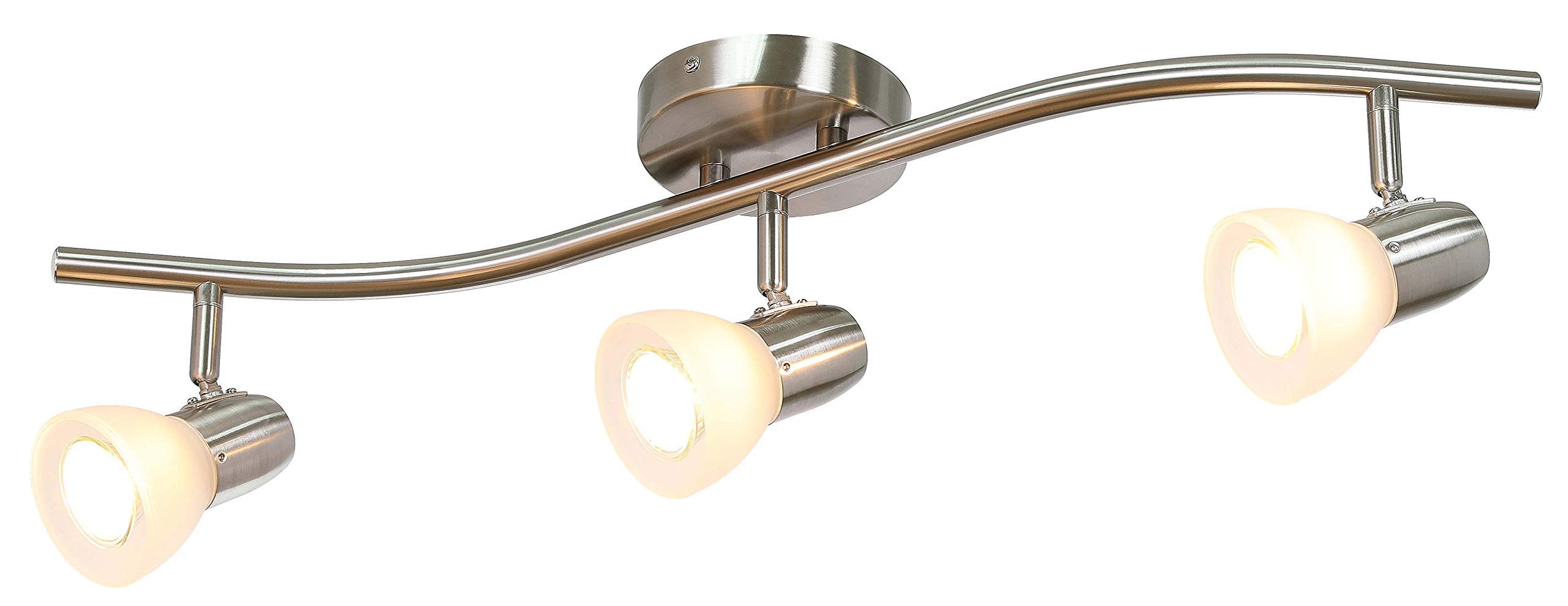 XiNBEi Modern S-Shaped Track Lighting Kit - 3 Light Kitchen Ceiling Fixture, Brushed Nickel Finish, Adjustable Spotlights for Home & Restaurant Use (Model XB-TR1223-3-BN) | Perfect for Kitchen Islands, Dining Areas & Retail Spaces