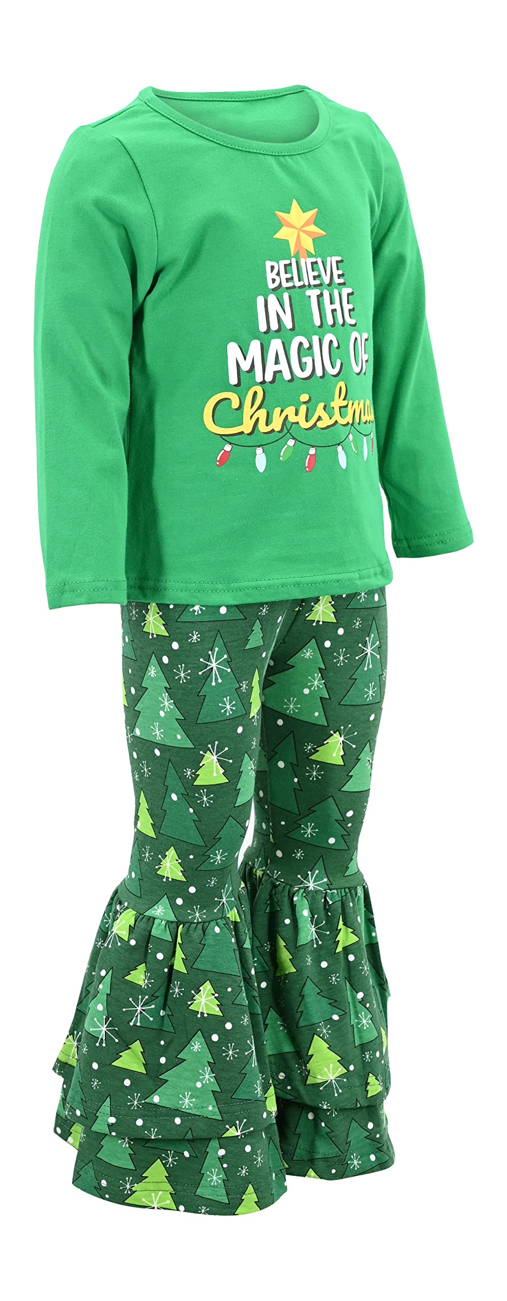Girls 2-Piece Bell Bottom Outfit - Long Sleeve Shirt & Leggings Set for Toddlers Playtime