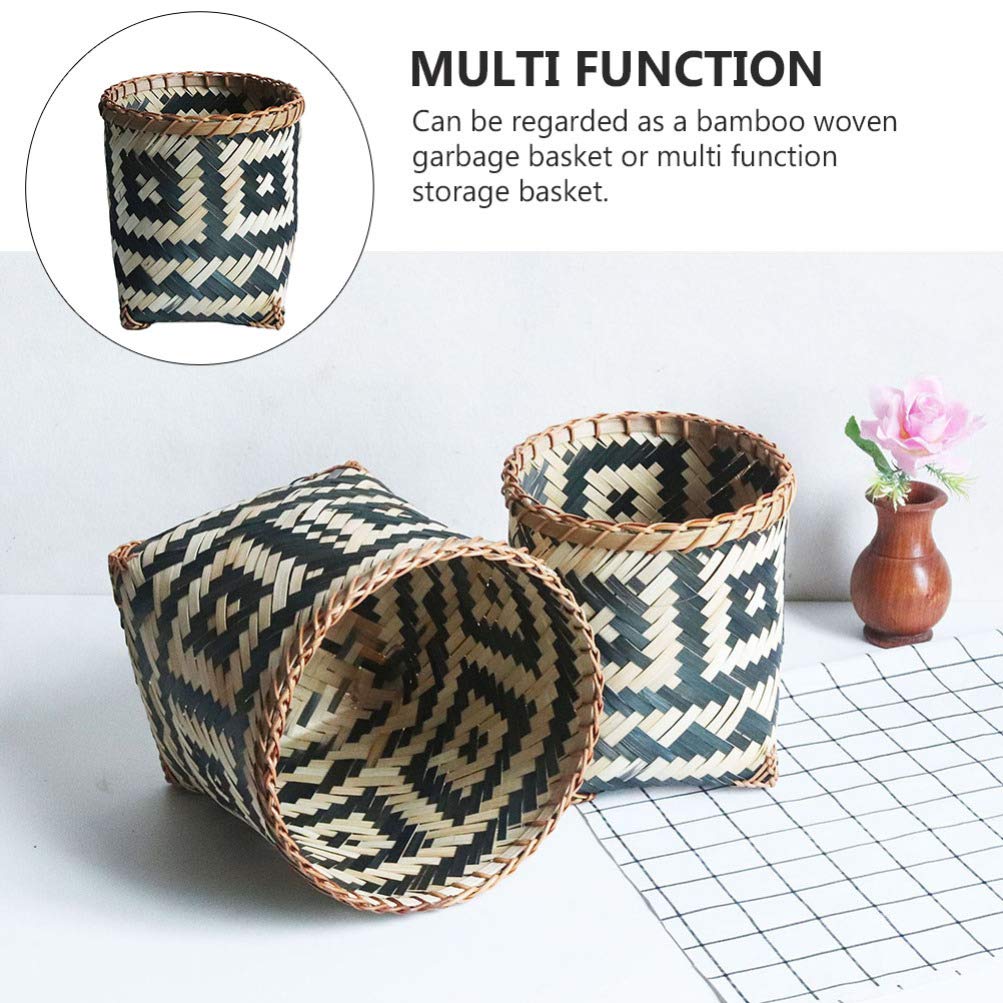 BESPORTBLE 1pc Bamboo Waste Basket - Eco-Friendly Trash Can, Storage Bin, Decorative Organizer for Home, Office, Bathroom & Kitchen - Perfect for Garbage, Flower Arrangement, Paper Recycling & Laundry (Natural Woven Design)