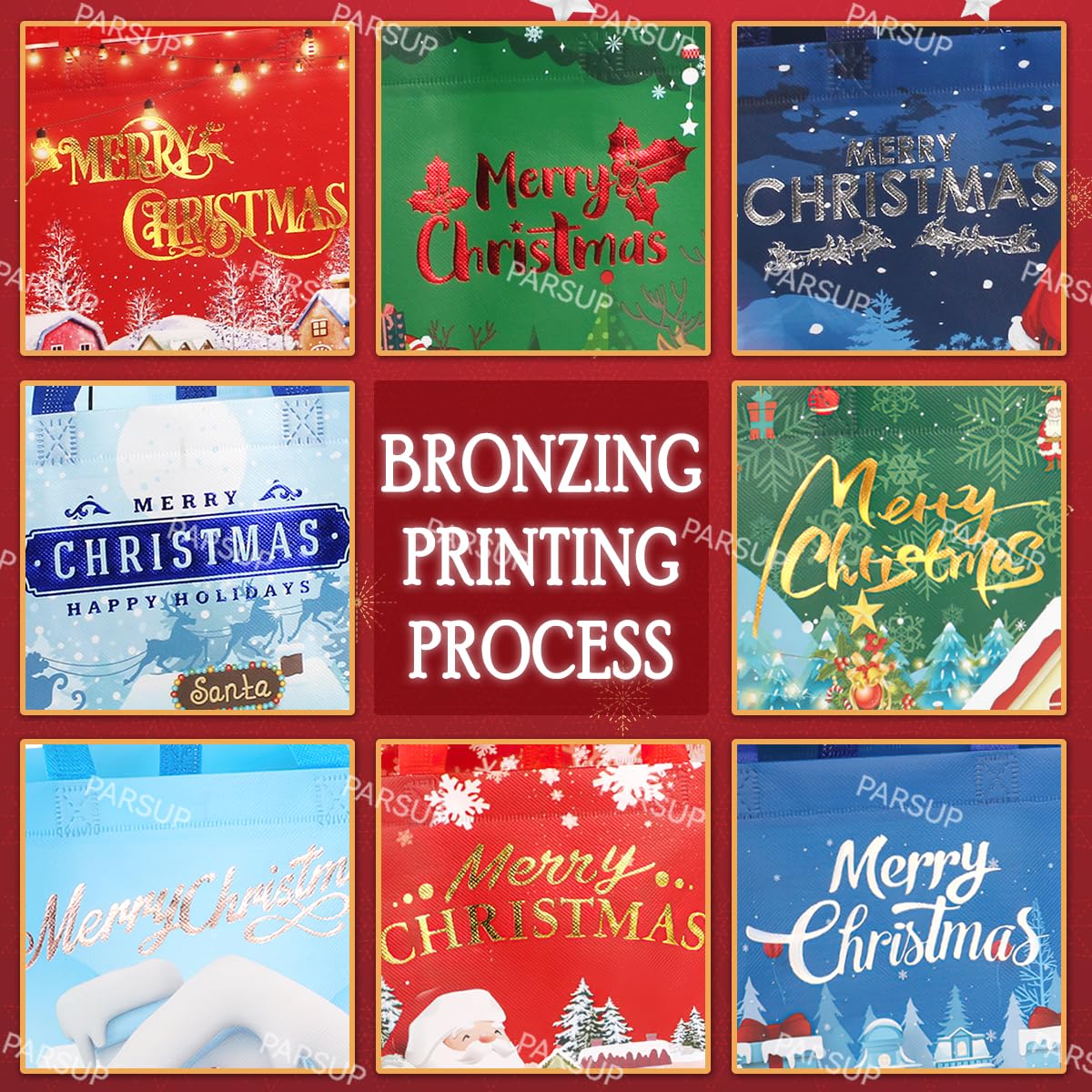 PARSUP Multifunctional Non-Woven Christmas Gift Bags with Handles - Holiday Party Favor Bags, Xmas Present Wrapping & Shopping Bags for Christmas Parties, Gift Exchanges & Holiday Decorations