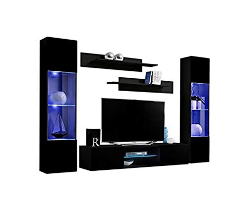 Modern Wall-Mounted TV Stand with Storage Shelves & LED Lights - 33