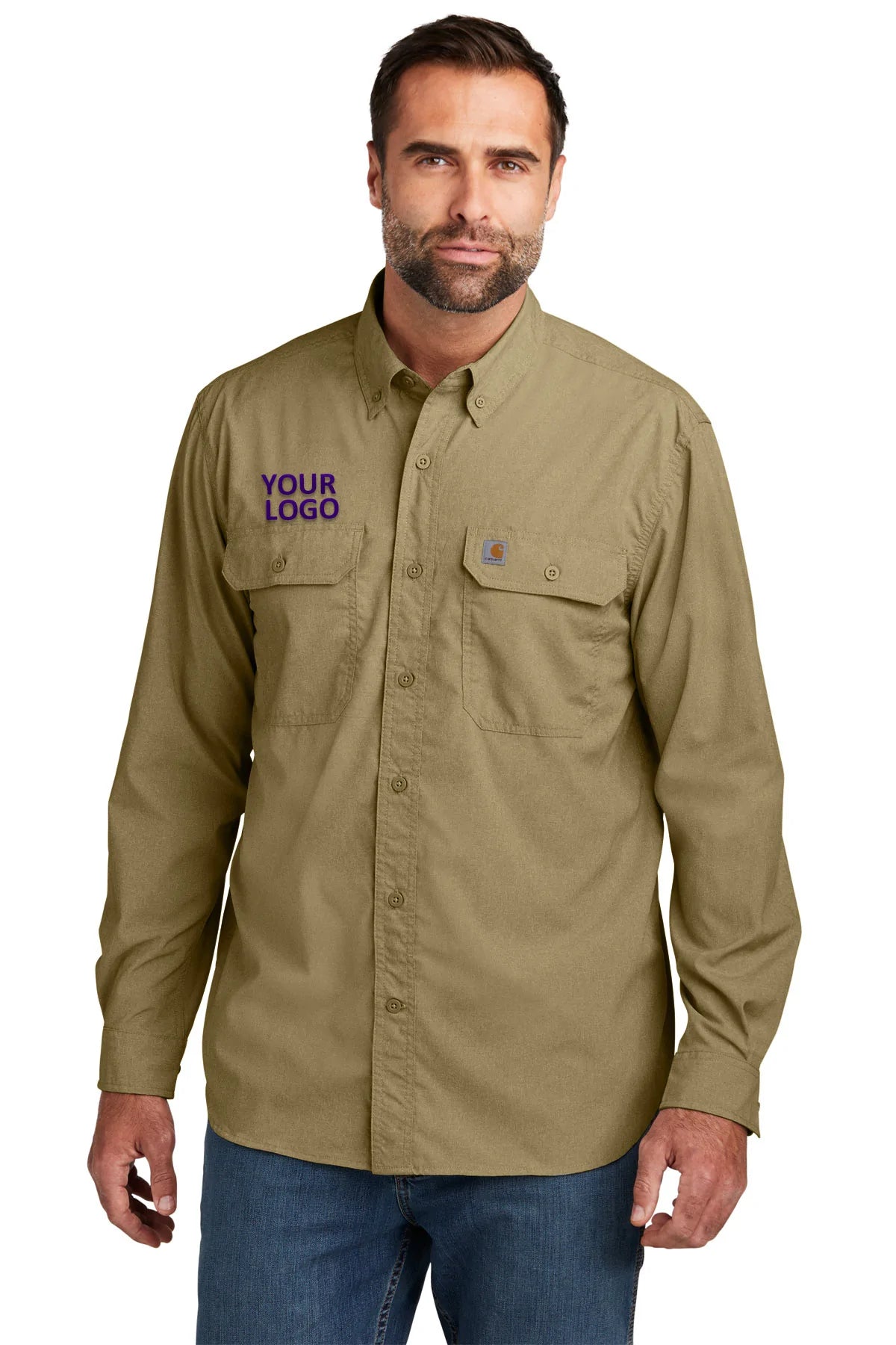 Carhartt Force Long Sleeve Work Shirt for Men - Durable Dark Khaki Cotton T-Shirt for Construction, Outdoor & Casual Wear