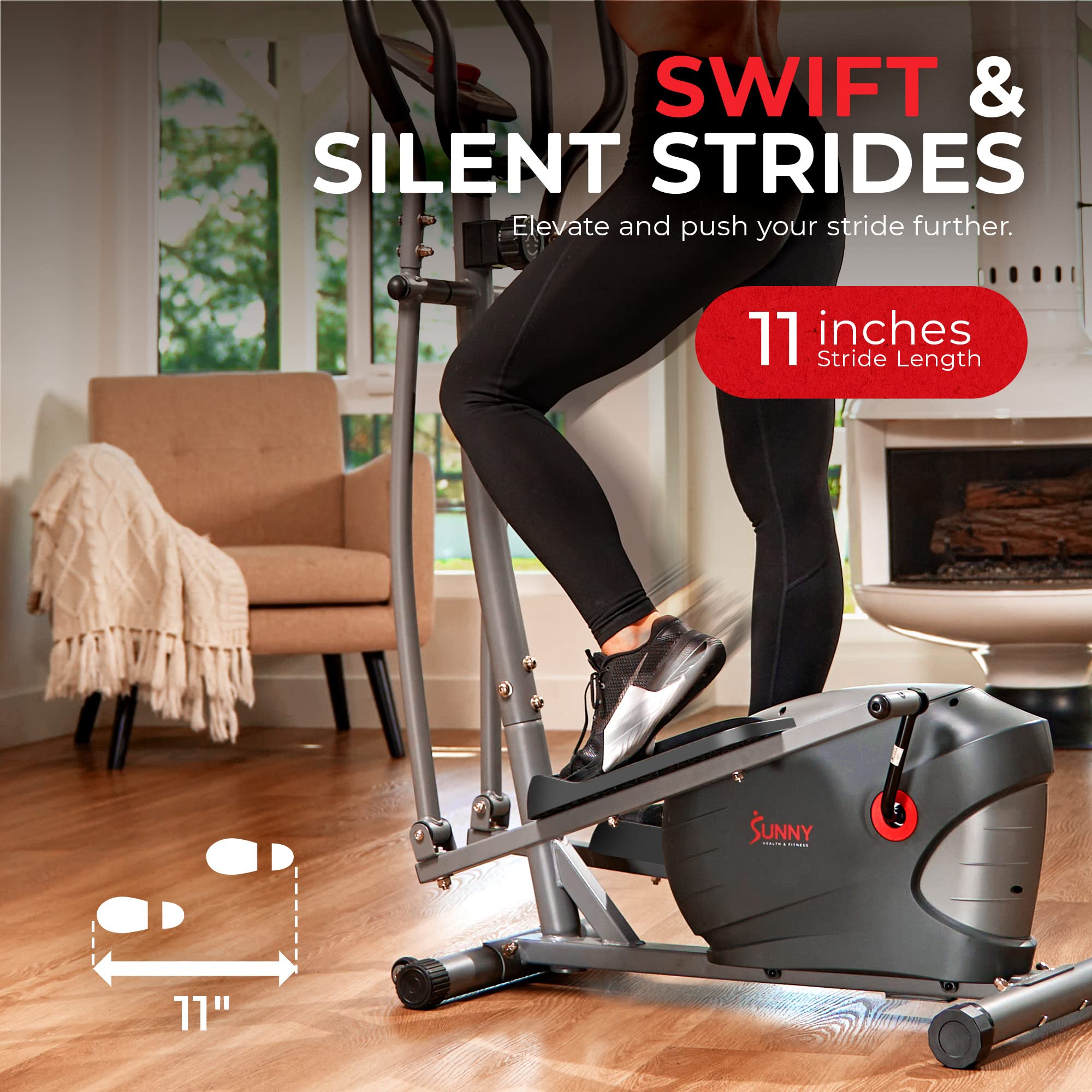 Sunny Health & Fitness Smart 2-in-1 Upright Elliptical Trainer - Full Body Workout Machine for Home Cardio Exercise with Arm & Leg Cross Training | Bluetooth Connectivity & Magnetic Resistance | Compatible with SunnyFit App | Perfect for Home Gym, Small Spaces & Low-Impact Workouts