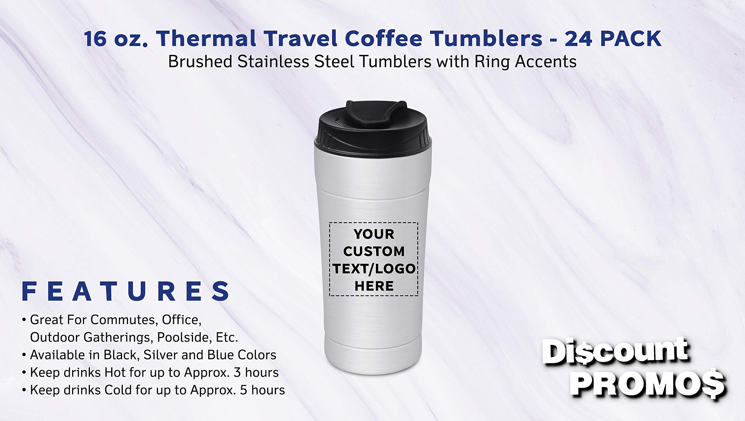 Custom 16oz Insulated Travel Coffee Tumblers with Personalized Text/Logo - 24 Pack Stainless Steel Vacuum Mug - Perfect for Office Gifts, Corporate Events & Outdoor Adventures