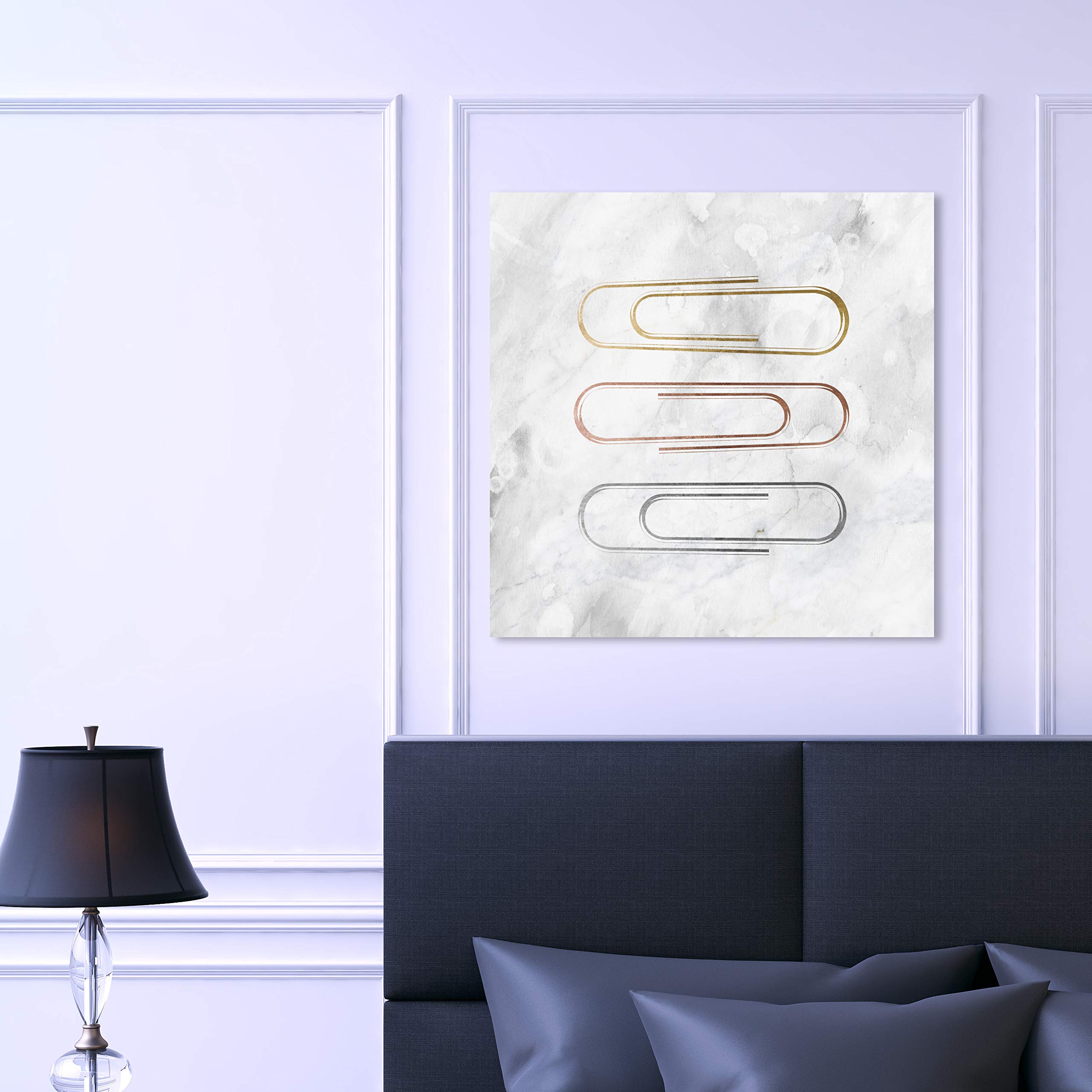 Oliver Gal Artist Co. Metallic Paper Clips Office Wall Art Canvas Print - 30x30 Inch Gold & Pink Abstract Home Decor for Modern Workspace, Living Room & Bedroom